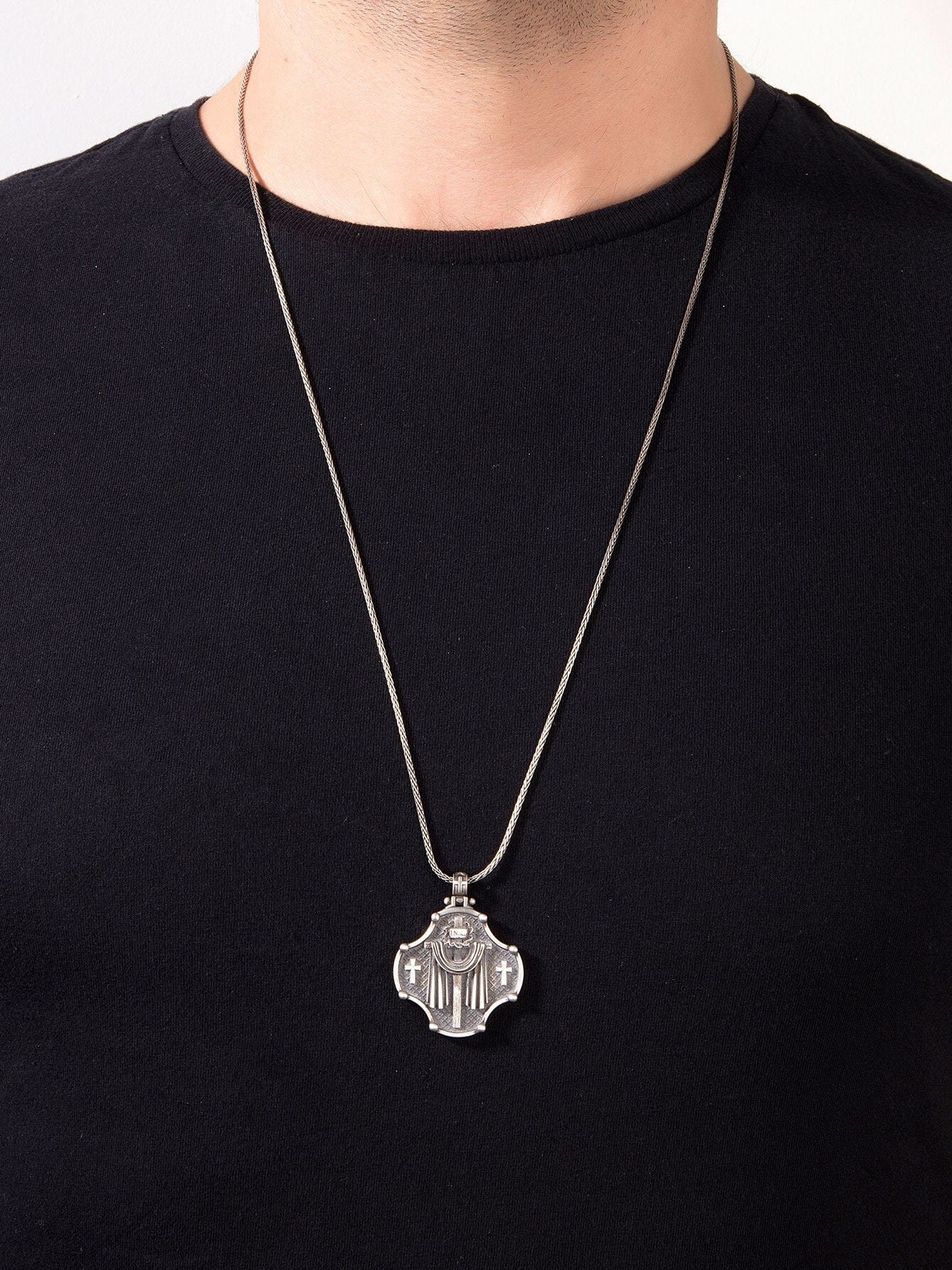 Solid Silver Crucifix Necklace, Catholic Cross Necklace, Religious Jewelry, Gift For Men, Christian Medallion, Unique Gift For Father's Day