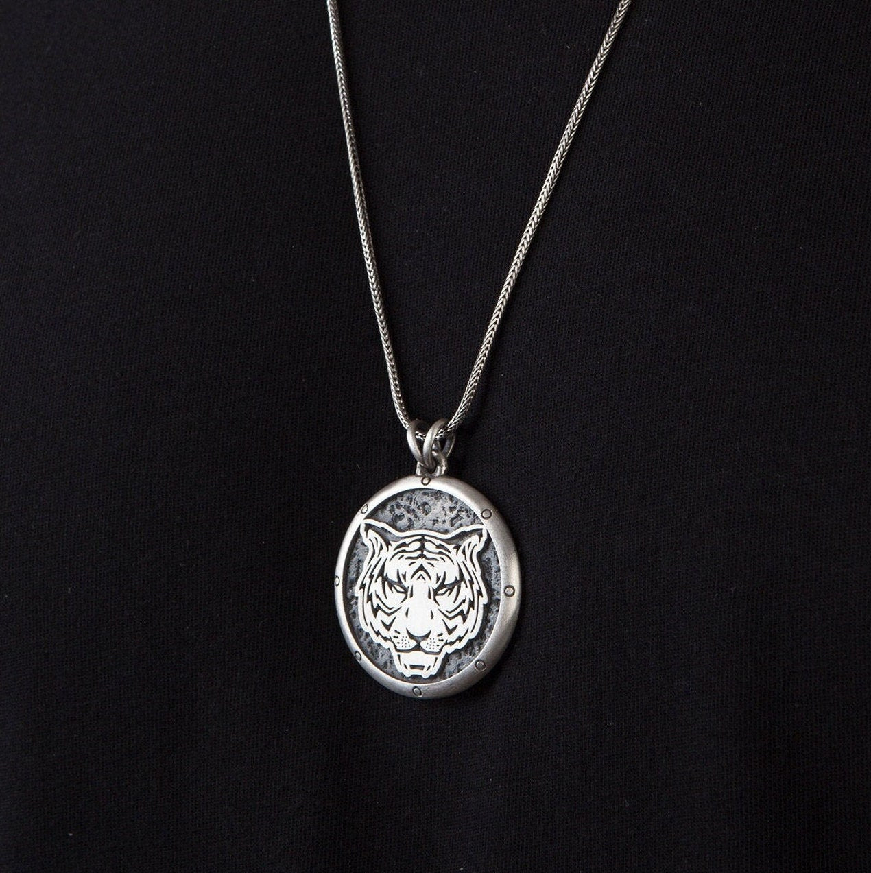 Solid Silver Tiger Necklace, Animal Necklace For Man, Wild Tiger Pendant, Tiger Claw Pendant, Gift For Father, Unique Gift For Father's Day
