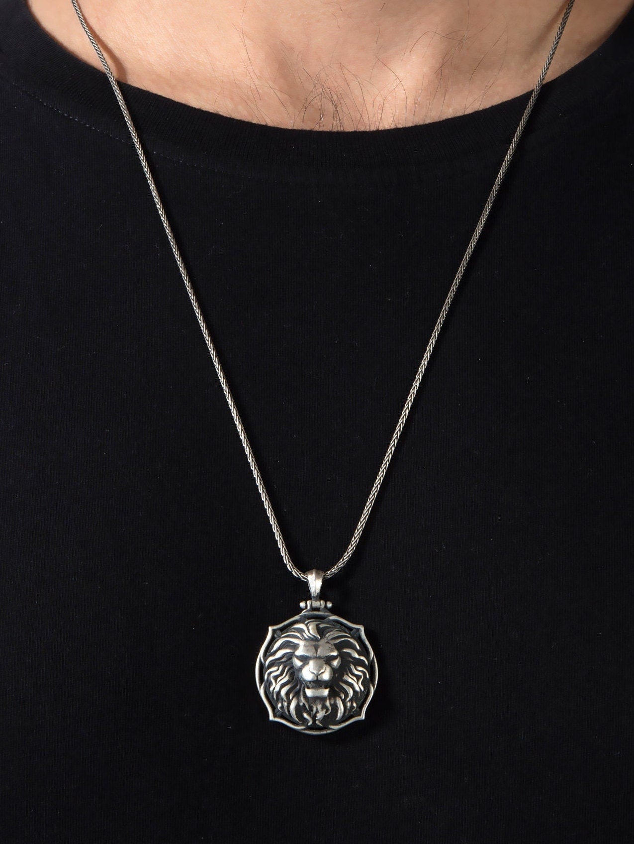 Solid Silver Lion Pendants, Lion Medallion, Wild Lion Necklace, Animal Necklace For Men's, Gift For Father's, Unique Gift For Father's Day