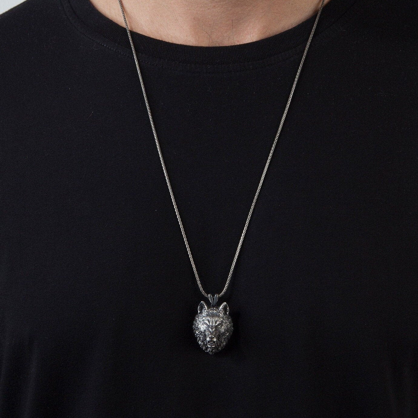 Wild Wolf Necklaces, Animal Necklace For Mens, Solid Silver Wolf Head Pendant, Gift For Fathers, Gift For Men, Unique Gift For Father's Day