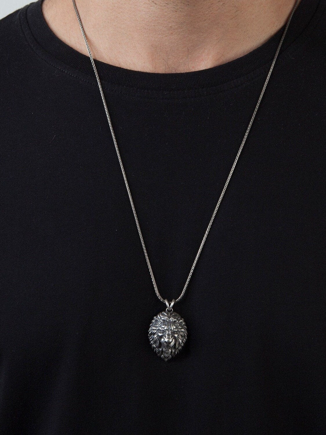 Solid Silver Lion Relief Necklace, Lion Man Pendant, Gift For Dad, Unique Lion Necklace, Best Gift For Friend, Unique Gift For Father's Day