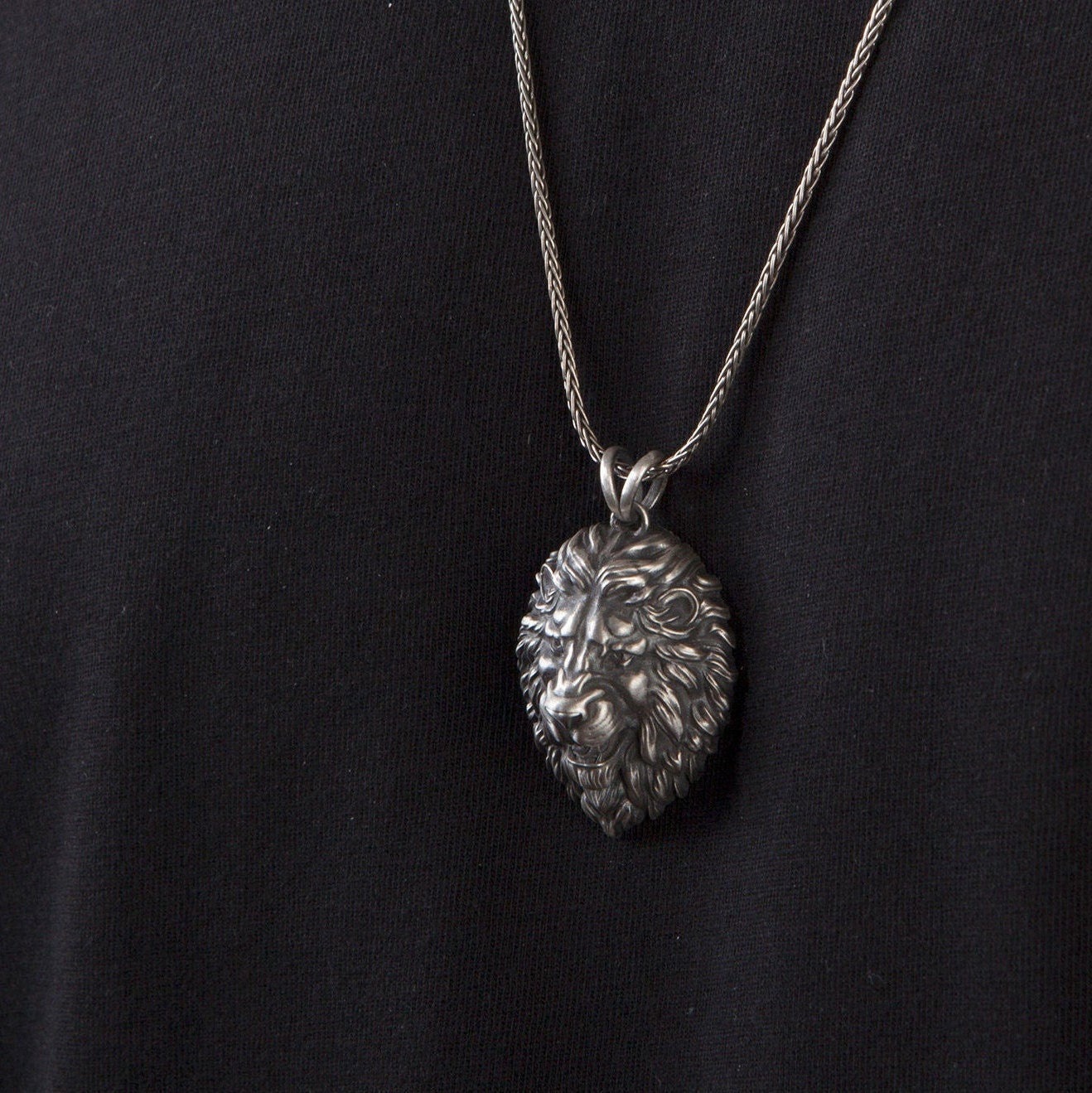 Solid Silver Lion Relief Necklace, Lion Man Pendant, Gift For Dad, Unique Lion Necklace, Best Gift For Friend, Unique Gift For Father's Day