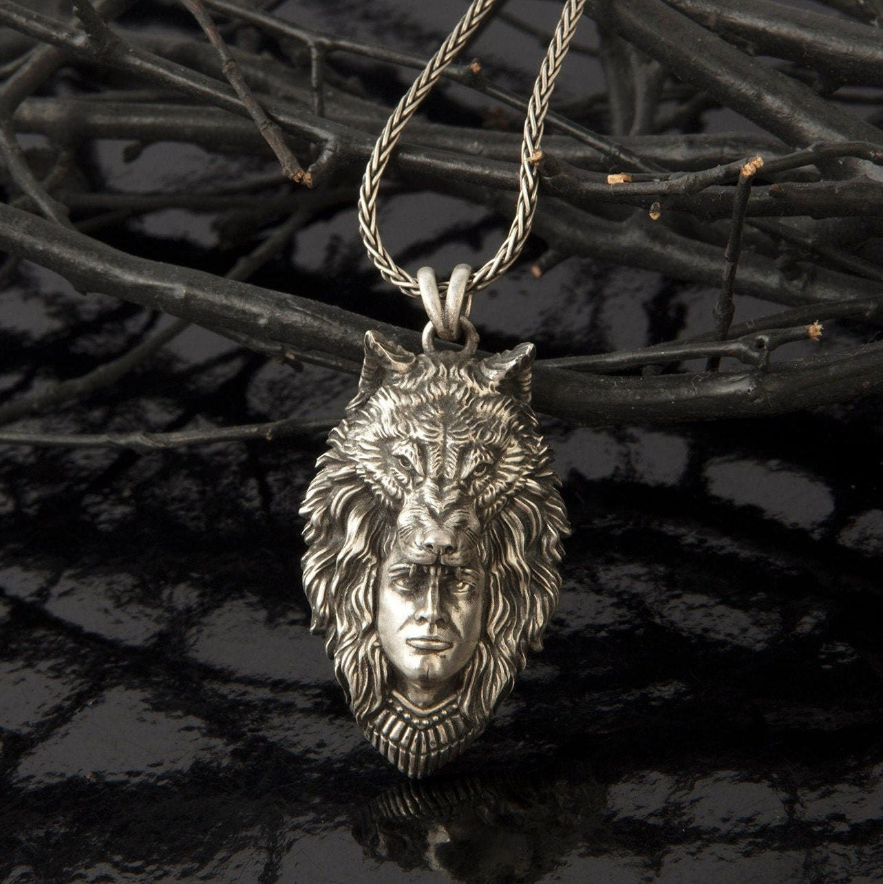 Wolf Women Masked Necklace, Solid Silver Wolf Pendant, Gift For Fathers, Silver Animal Necklace, Gift For Men, Unique Gift For Father's Day