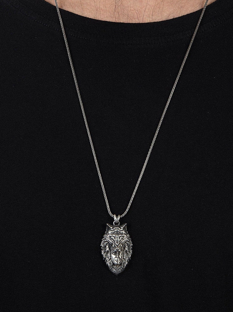 Wolf Women Masked Necklace, Solid Silver Wolf Pendant, Gift For Fathers, Silver Animal Necklace, Gift For Men, Unique Gift For Father's Day