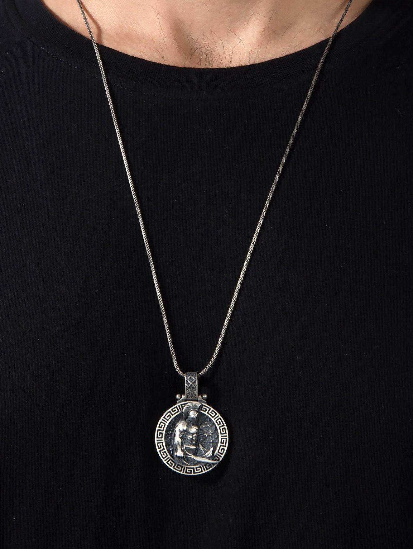 Silver Spartan Necklace, Greek Spartan Warrior Necklace, Leonidas Pendant, Gift For Husband, Necklace For Men, Unique Gift For Father's Day