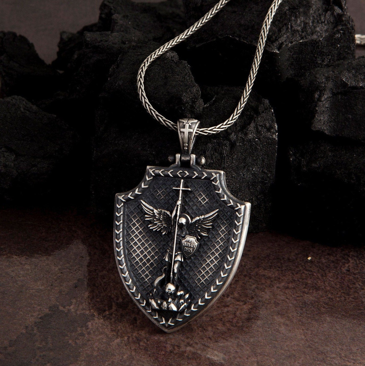 Silver Saint Michael Necklace, Archangel Michael Protects Us Necklace, Unisex Religious Jewelry, Birthday Gifts,
