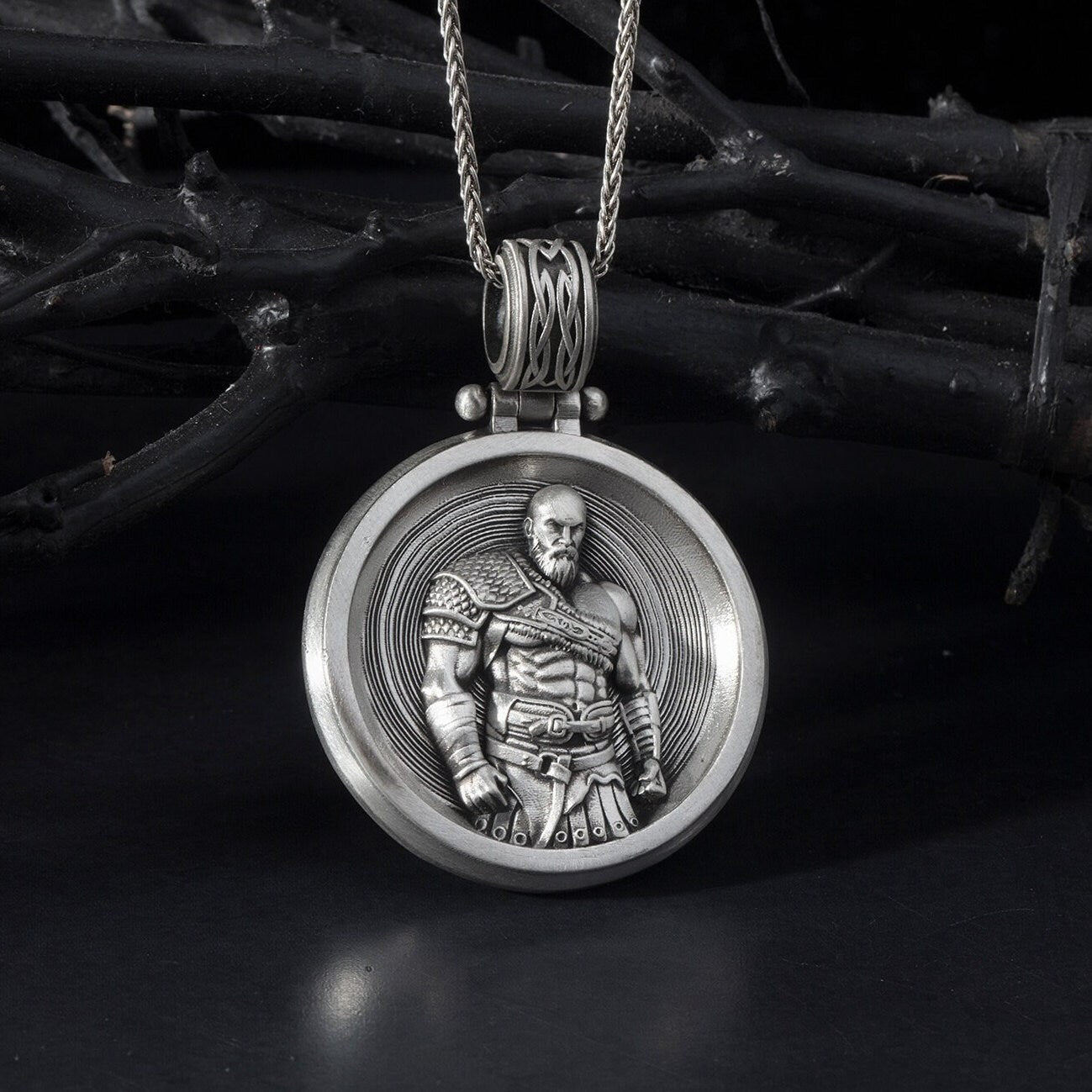 Sterling Silver Viking Men Jewelry, God Of War Kratos Necklace, Scandinavian Warrior Pendant, Gift For Father, Unique Gift For Father's Day