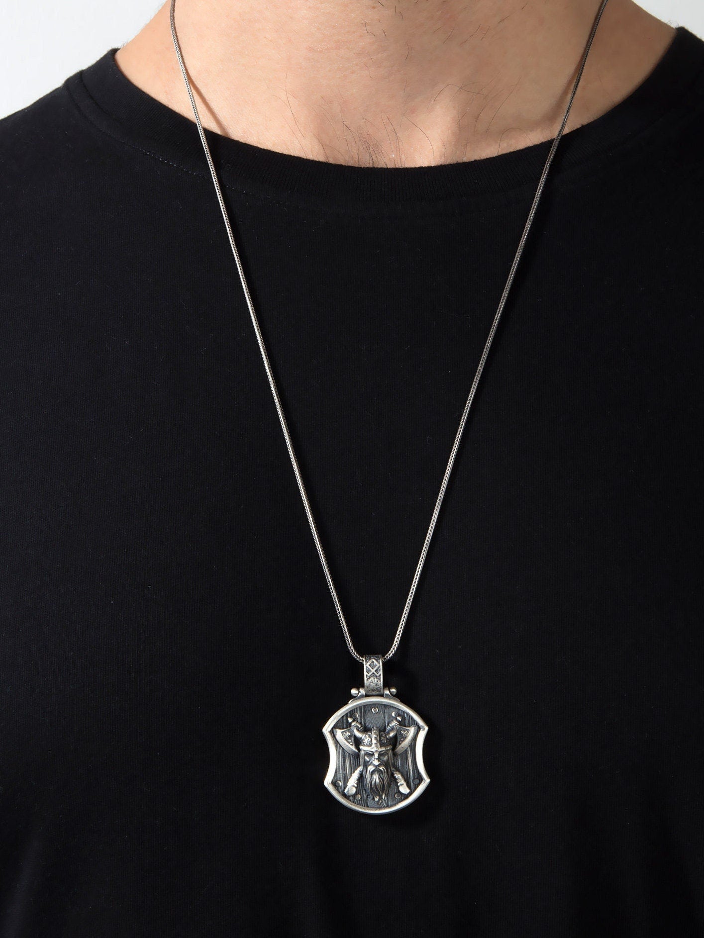 Viking God Odin Solid Silver Necklace, Scandinavian Jewelry For Men, Warrior Axe Pendant, Gift For Boyfriends, Unique Gift For Father's Day