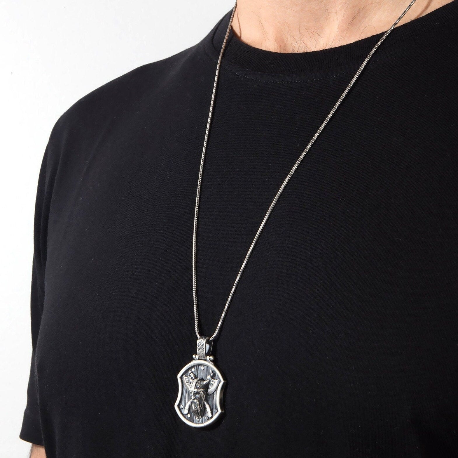 Viking God Odin Solid Silver Necklace, Scandinavian Jewelry For Men, Warrior Axe Pendant, Gift For Boyfriends, Unique Gift For Father's Day