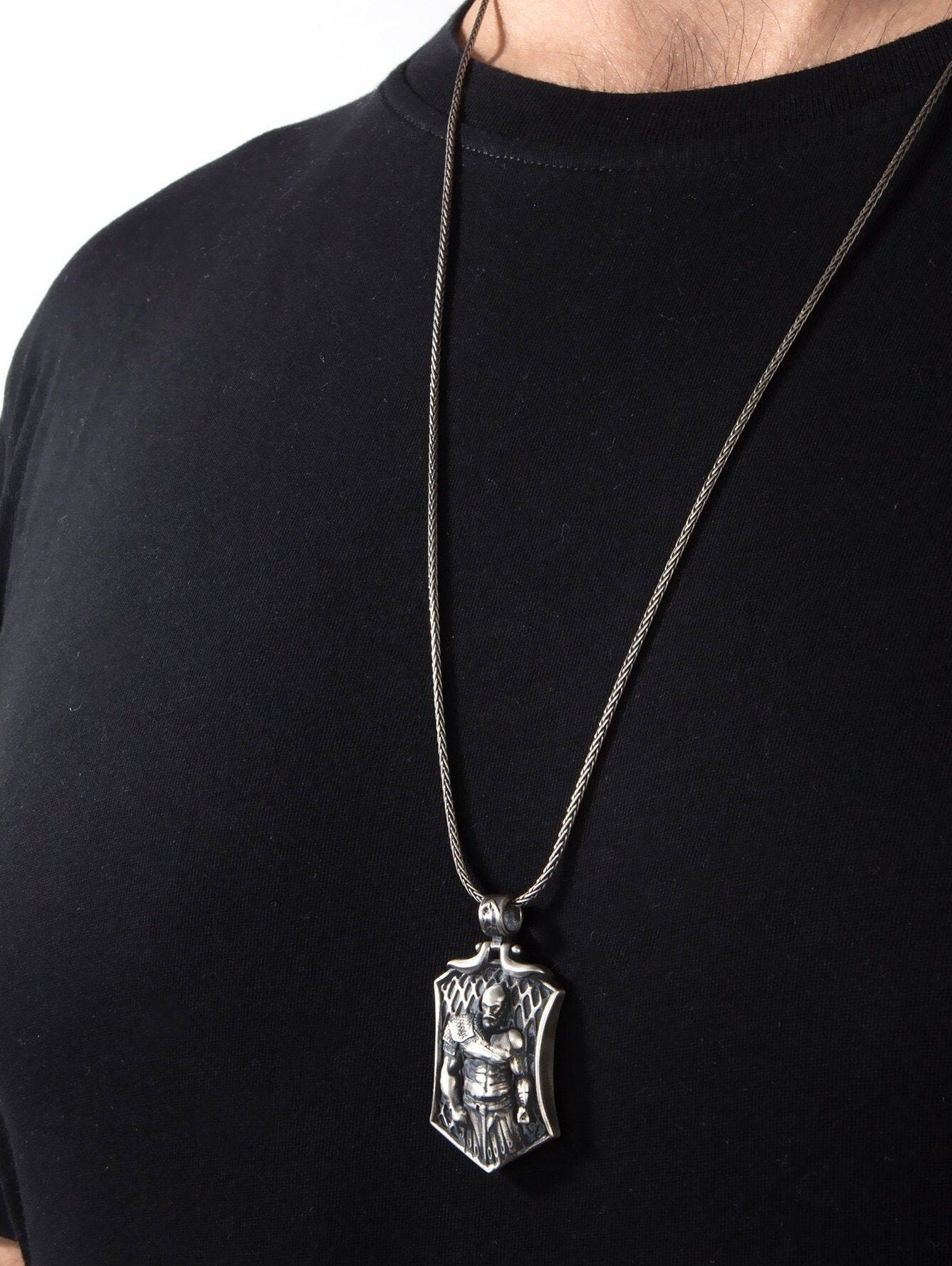 Sterling Silver Kratos Pendant, Viking Warrior Man Jewelry, God Of War Kratos Necklace, Scandinavian Pendants, Unique Gift For Father's Day