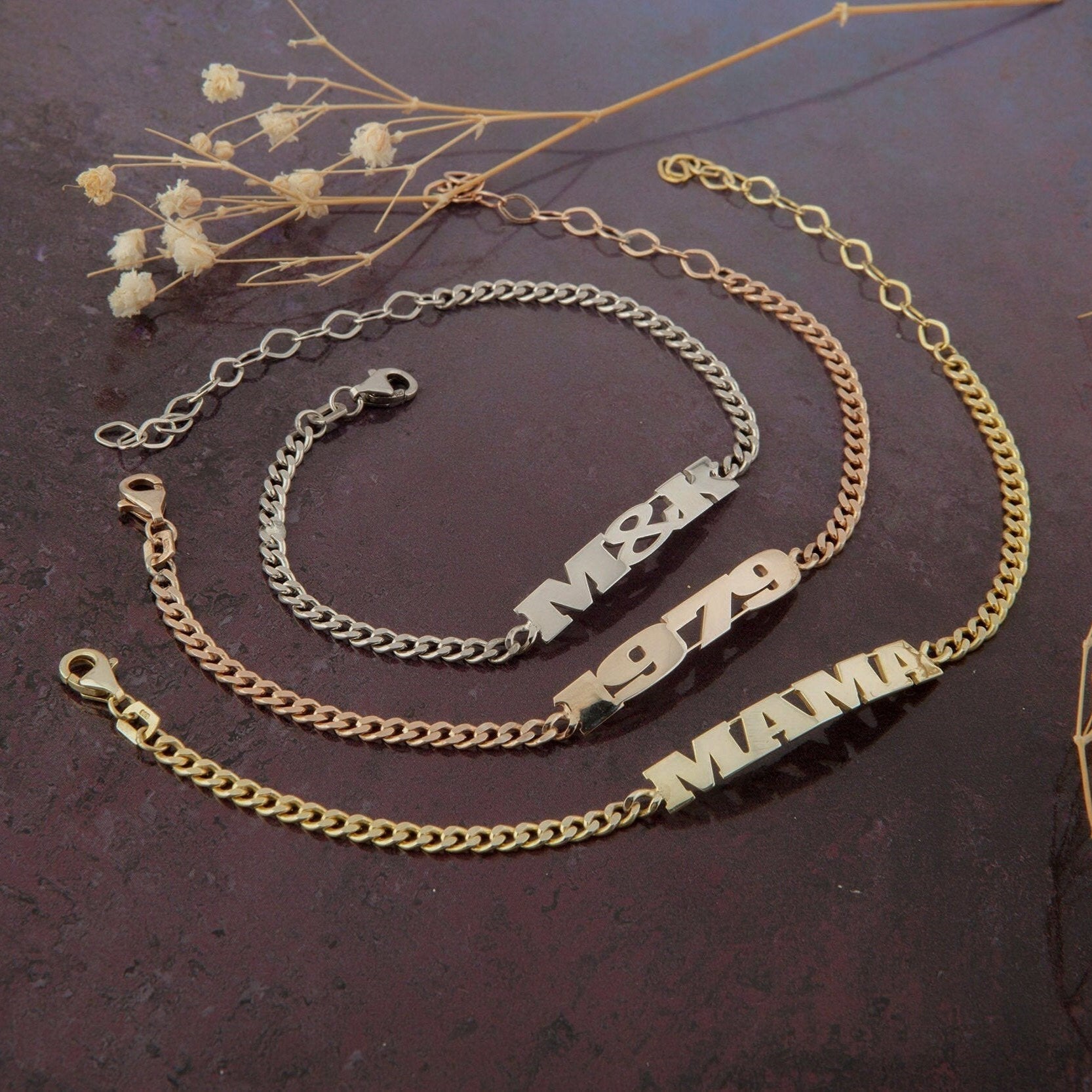Silver Name Curb Chain Bracelets, 14K Gold Cuban Chain Name Bracelet, Gifts For Mothers, Birthday Gifts For Daughter, Gift For Mothers Day