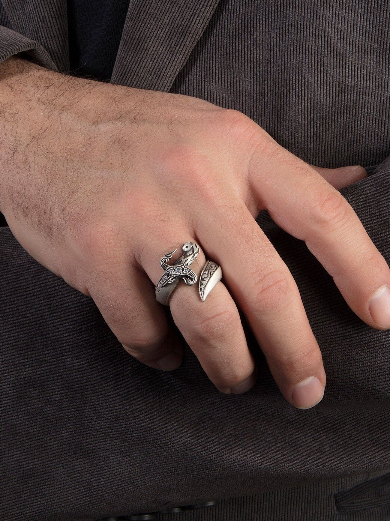 Silver Sword Rings, Men's Engagement Rings, Engraved Unique Rings, Gift For Fathers, Warrior Man Jewelry, Unique Gift For Father's Day