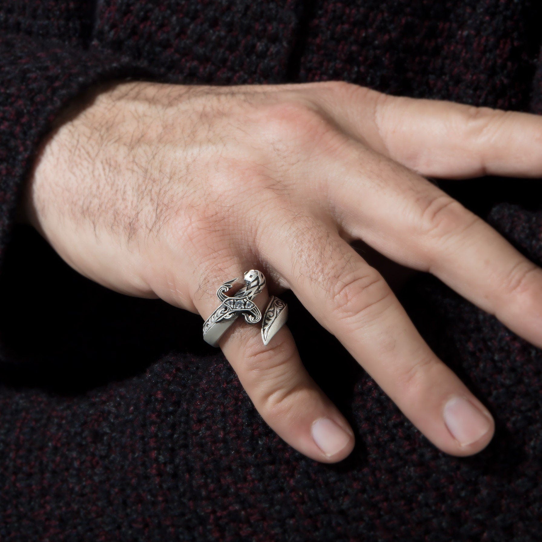 Silver Sword Rings, Men's Engagement Rings, Engraved Unique Rings, Gift For Fathers, Warrior Man Jewelry, Unique Gift For Father's Day