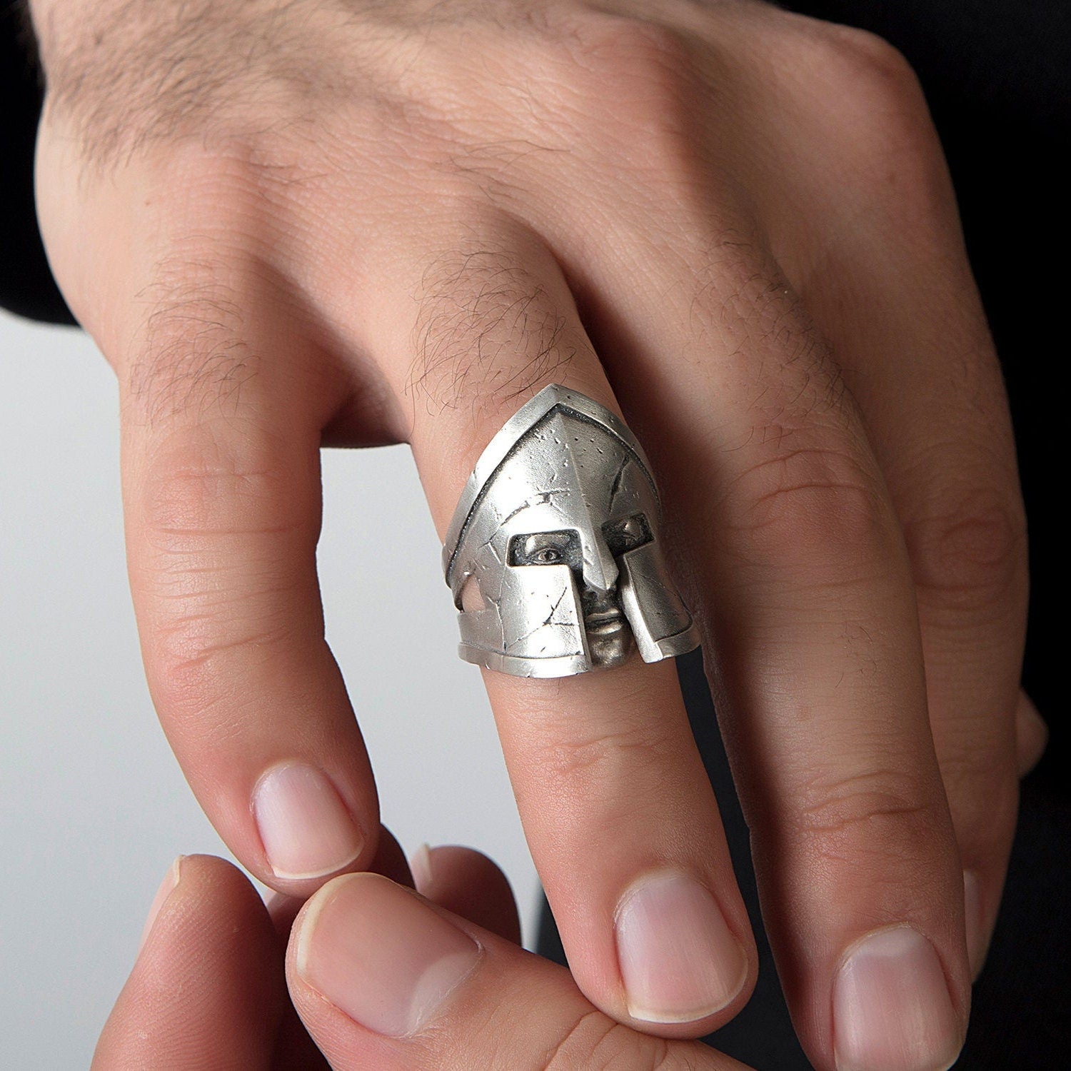 Spartan Soldier Helmet Solid Silver Rings, Greek Warrior Leonidas Ring, Men's Gift Rings, Gift For Boyfriends, Unique Gift For Father's Day