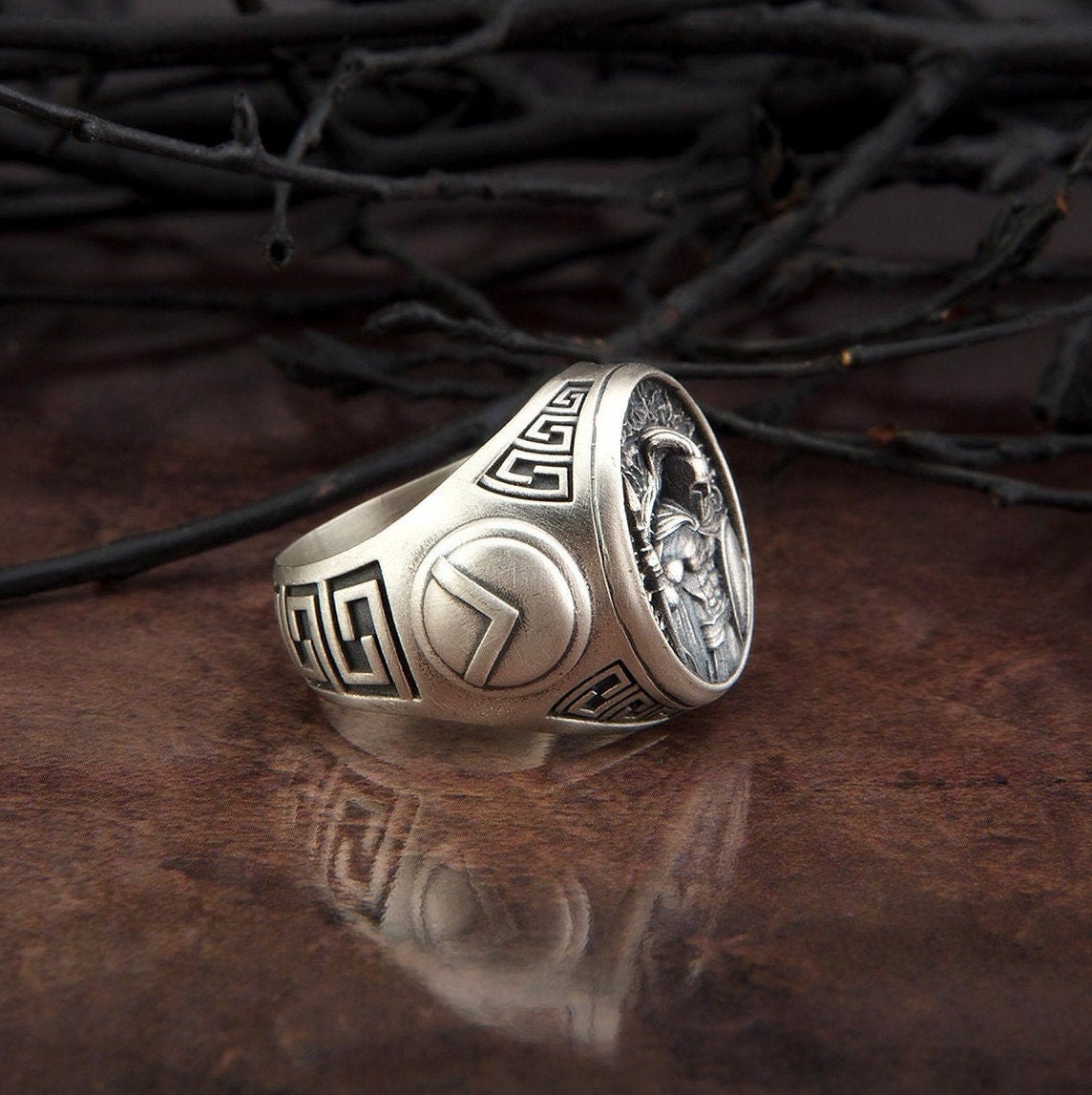 Sterling Silver Spartan Rings, Spartan Shield Ring, Leonidas Ring, Men's Greek Warrior Jewelry, Gift For Dads, Unique Gift For Father's Day