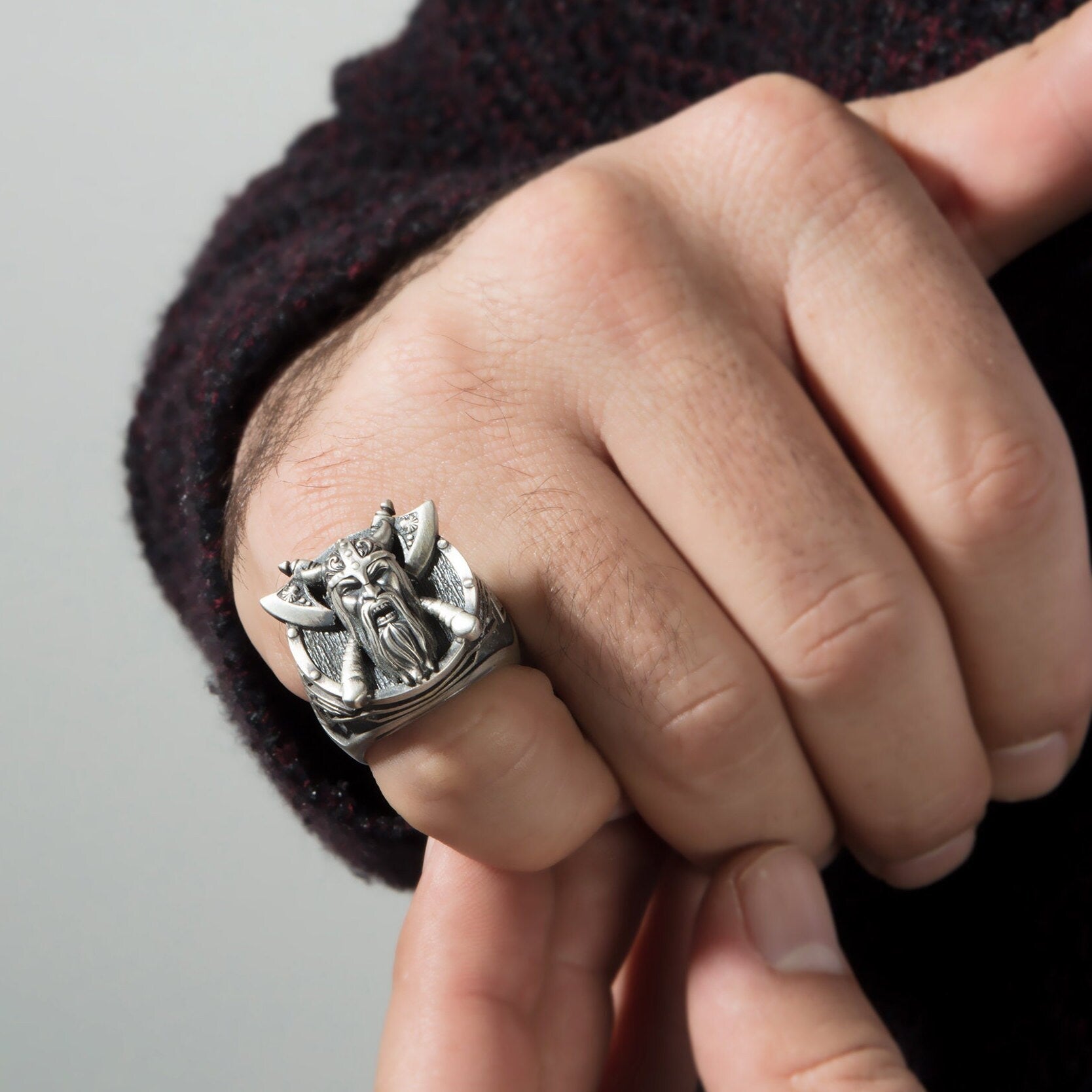 Viking God Odin Silver Ring, Scandinavian Warrior Ring, Nordic Rings, Silver Viking Jewelry, Signet Man Rings, Unique Gift For Father's Day