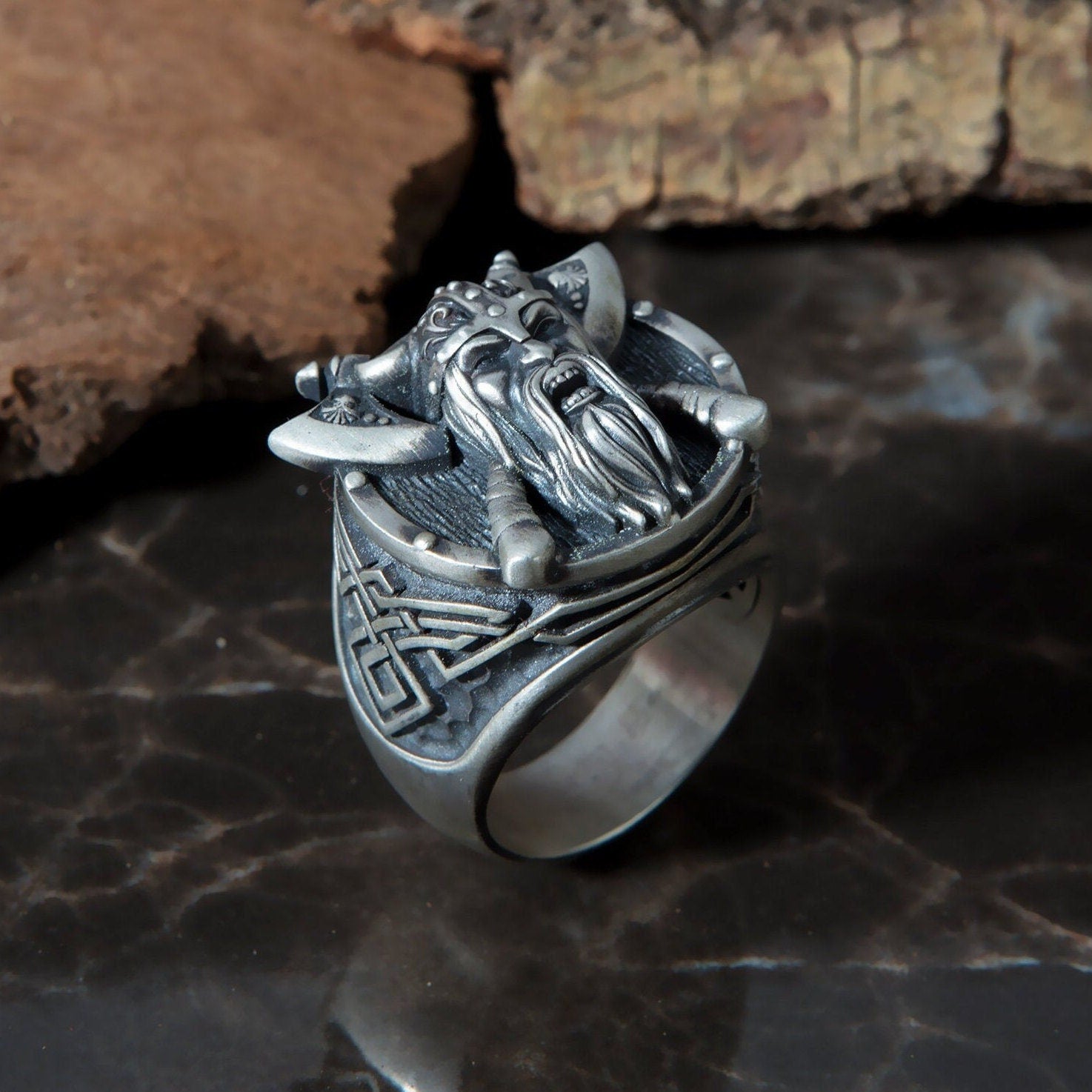 Viking God Odin Silver Ring, Scandinavian Warrior Ring, Nordic Rings, Silver Viking Jewelry, Signet Man Rings, Unique Gift For Father's Day