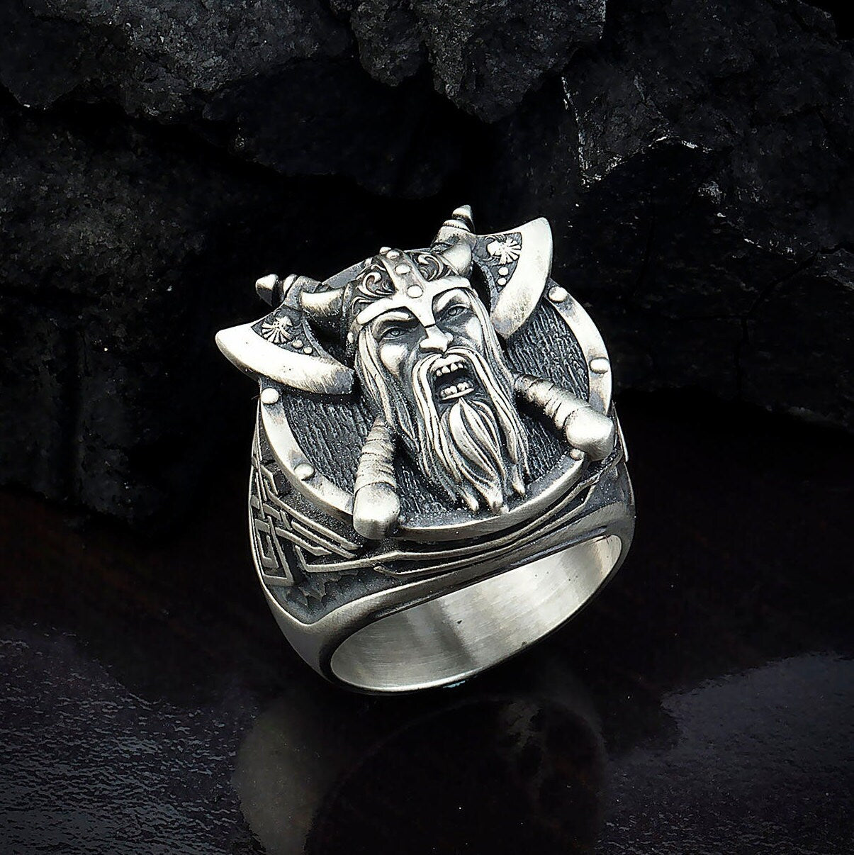 Viking God Odin Silver Ring, Scandinavian Warrior Ring, Nordic Rings, Silver Viking Jewelry, Signet Man Rings, Unique Gift For Father's Day