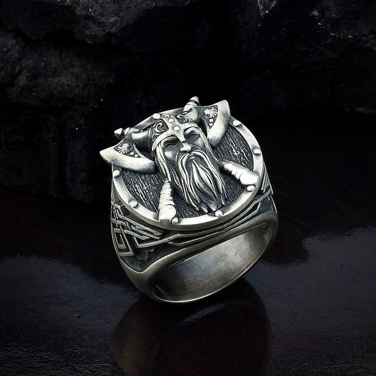Viking Warrior God Odin Ring, Sterling Silver Nordic Odin Ring, Viking Men Gift, Scandinavian Warrior Jewelry, Unique Gift For Father's Day