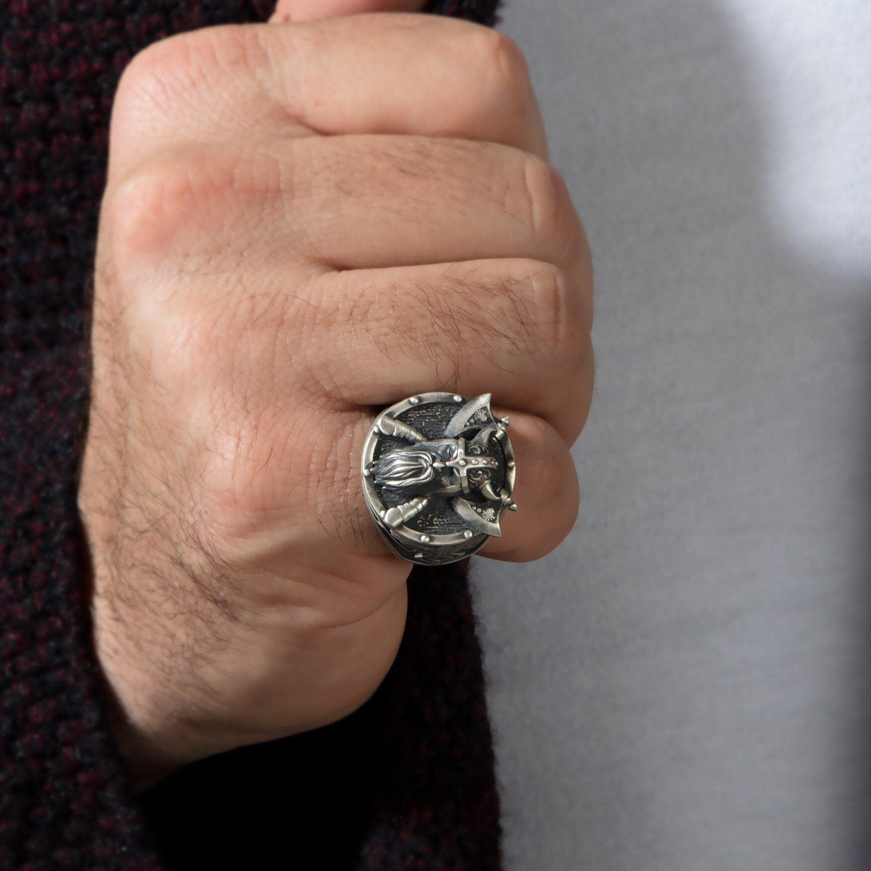 Viking Warrior God Odin Ring, Sterling Silver Nordic Odin Ring, Viking Men Gift, Scandinavian Warrior Jewelry, Unique Gift For Father's Day