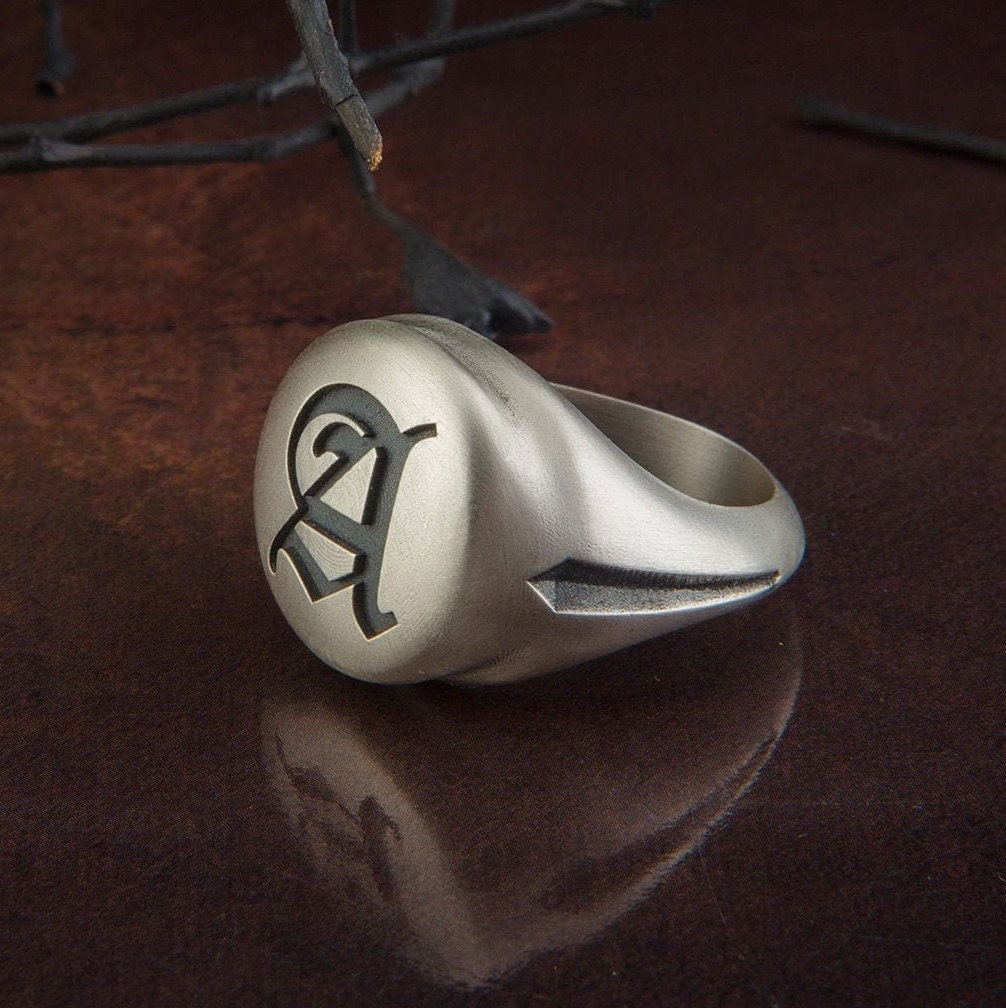 Solid Silver Signet Rings, Men's Wedding Ring, Statement Ring, Personalized Gifts, Name Letter Ring For Men's, Unique Gift For Father's Day
