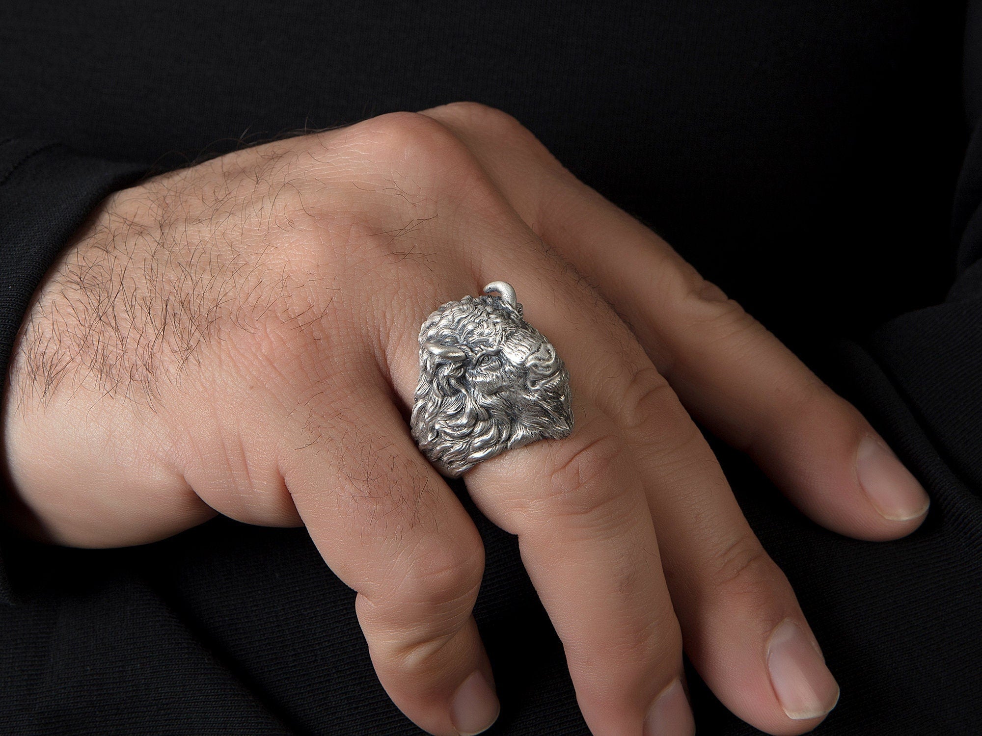 Solid Silver Wild Buffalo Ring, American Buffalo Rings, Gift For Men, Buffalo Head Ring, Signet Animal Rings, Unique Gift For Father's Day