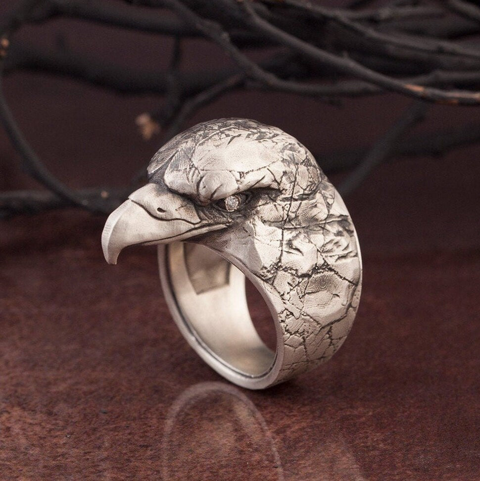 Wild Eagle Men Ring, American Eagle Ring, Solid Silver Eagle Head Ring, Gift For Boyfriends, Gift For Husband, Unique Gift For Father's Day