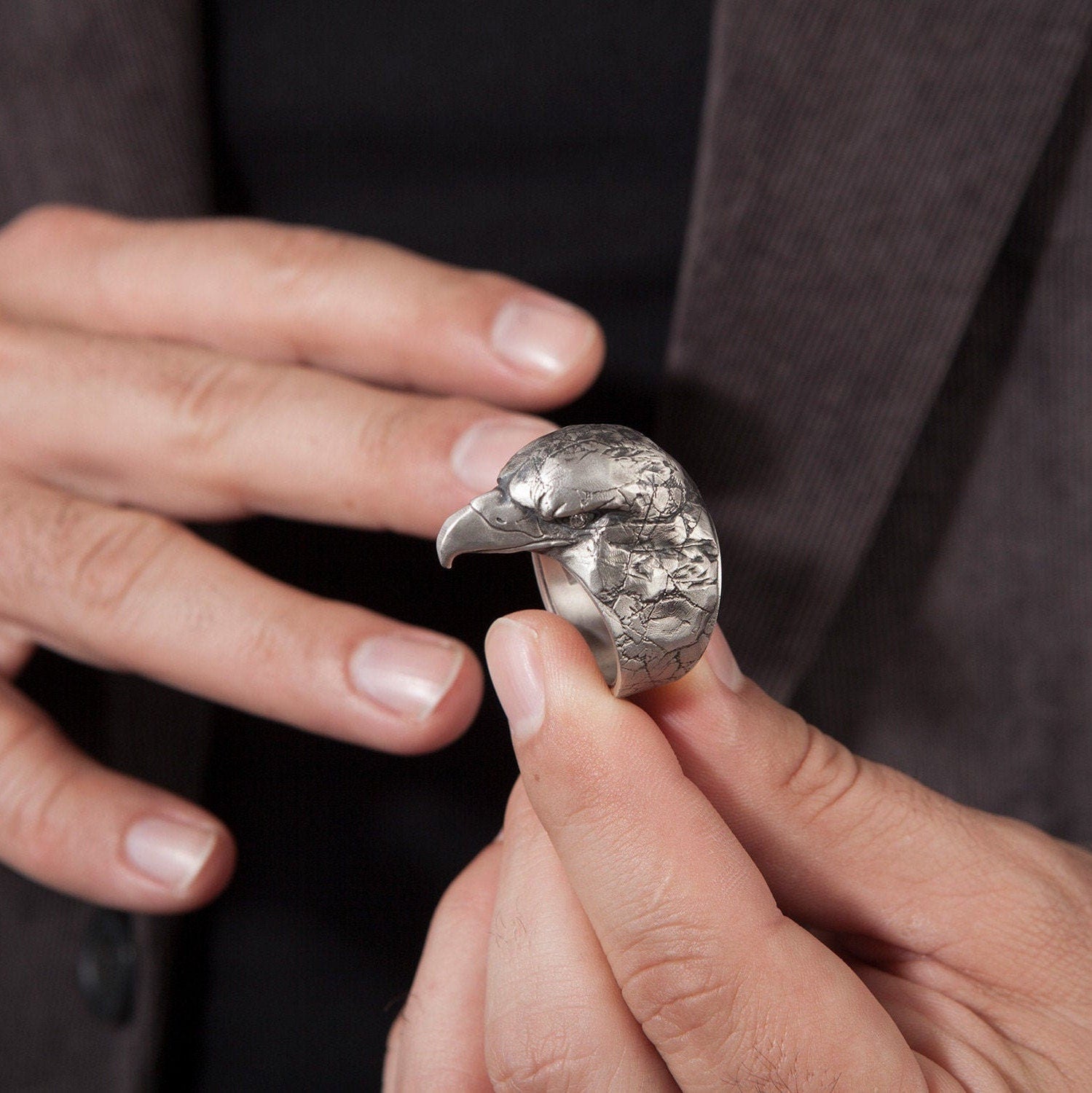 Wild Eagle Men Ring, American Eagle Ring, Solid Silver Eagle Head Ring, Gift For Boyfriends, Gift For Husband, Unique Gift For Father's Day