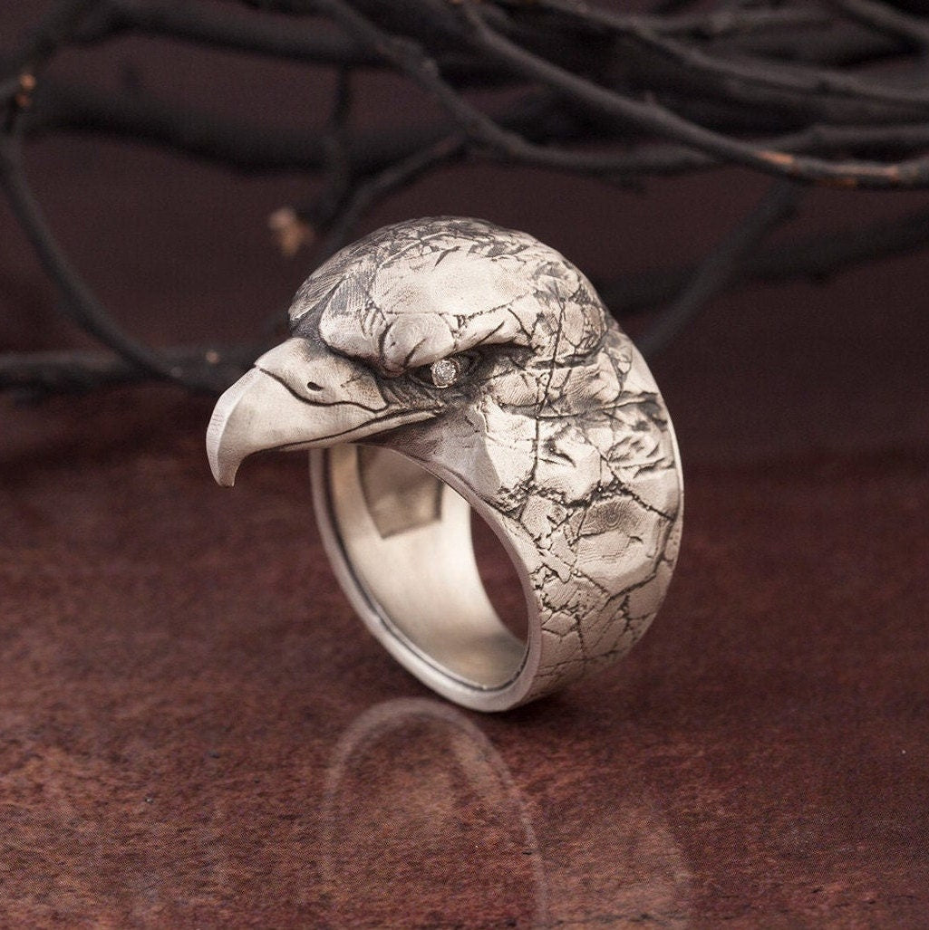 Wild Eagle Men Ring, American Eagle Ring, Solid Silver Eagle Head Ring, Gift For Boyfriends, Gift For Husband, Unique Gift For Father's Day