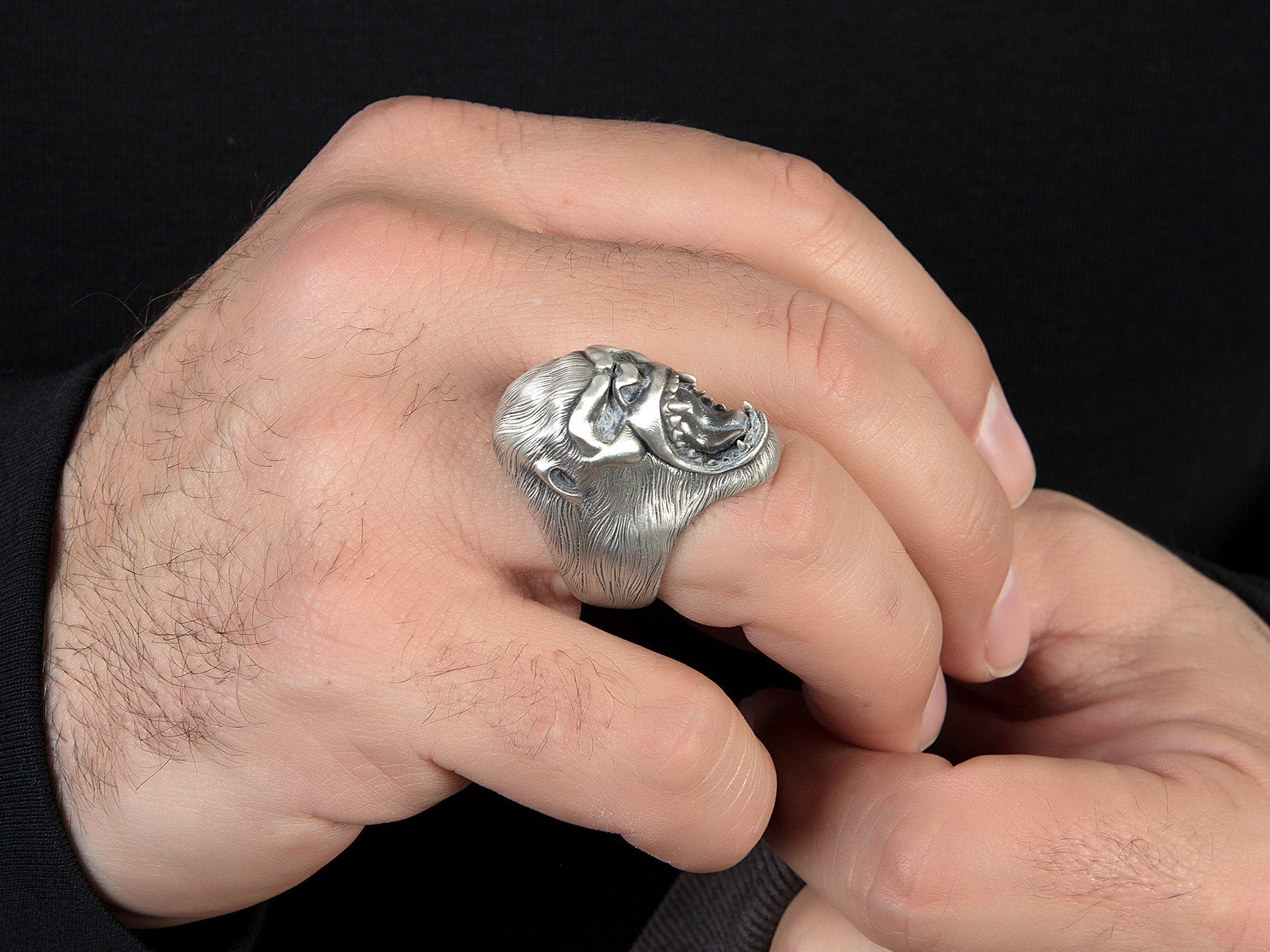 Solid Silver Gorilla Rings, Wild Gorilla Head Ring, King Kong Monkey Rings, Gifts For Men, Men's Signet Rings, Unique Gift For Father's Day