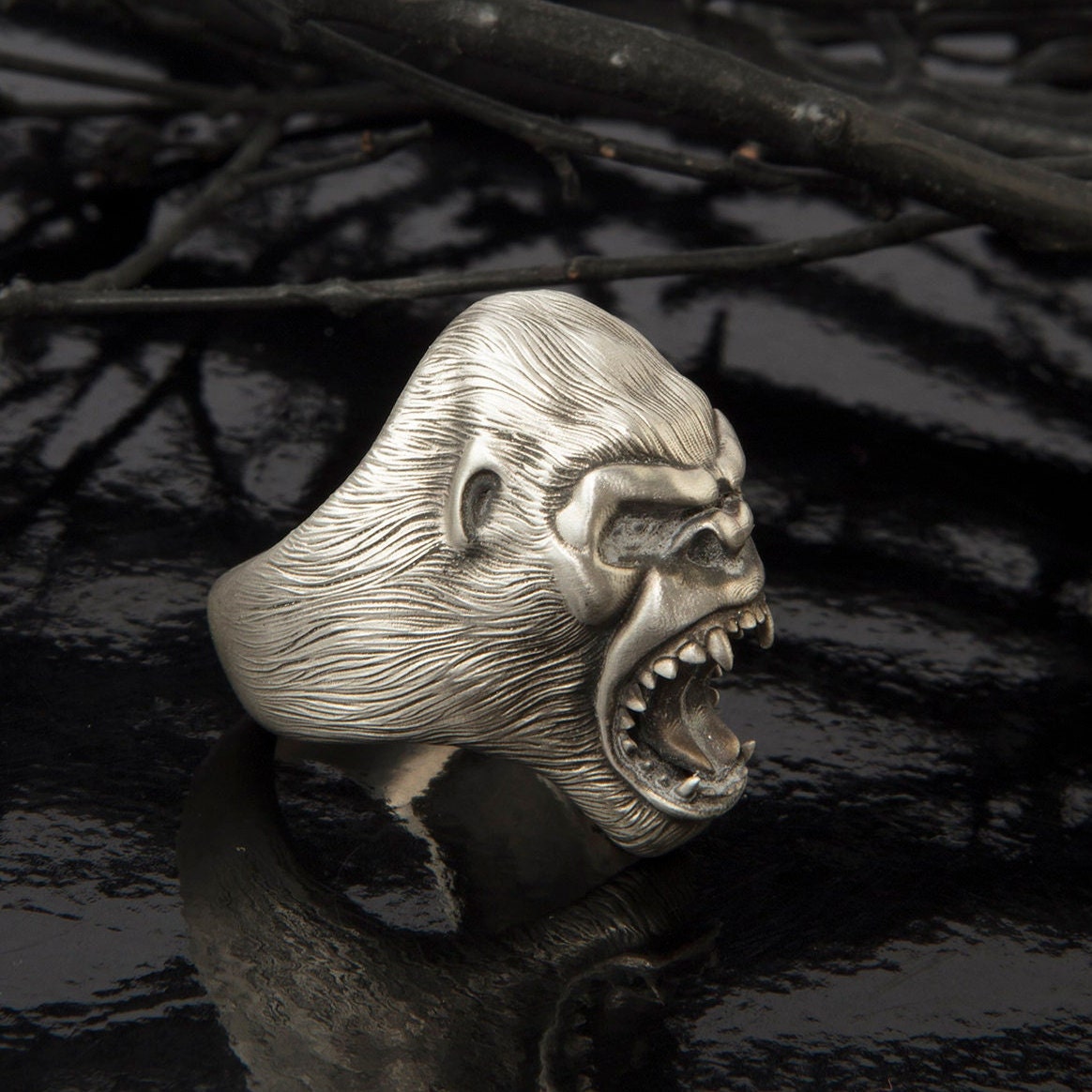 Solid Silver Gorilla Rings, Wild Gorilla Head Ring, King Kong Monkey Rings, Gifts For Men, Men's Signet Rings, Unique Gift For Father's Day