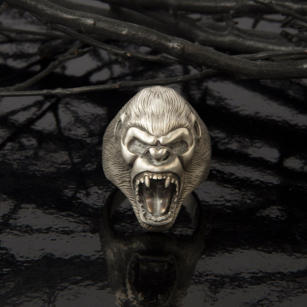 Solid Silver Gorilla Rings, Wild Gorilla Head Ring, King Kong Monkey Rings, Gifts For Men, Men's Signet Rings, Unique Gift For Father's Day