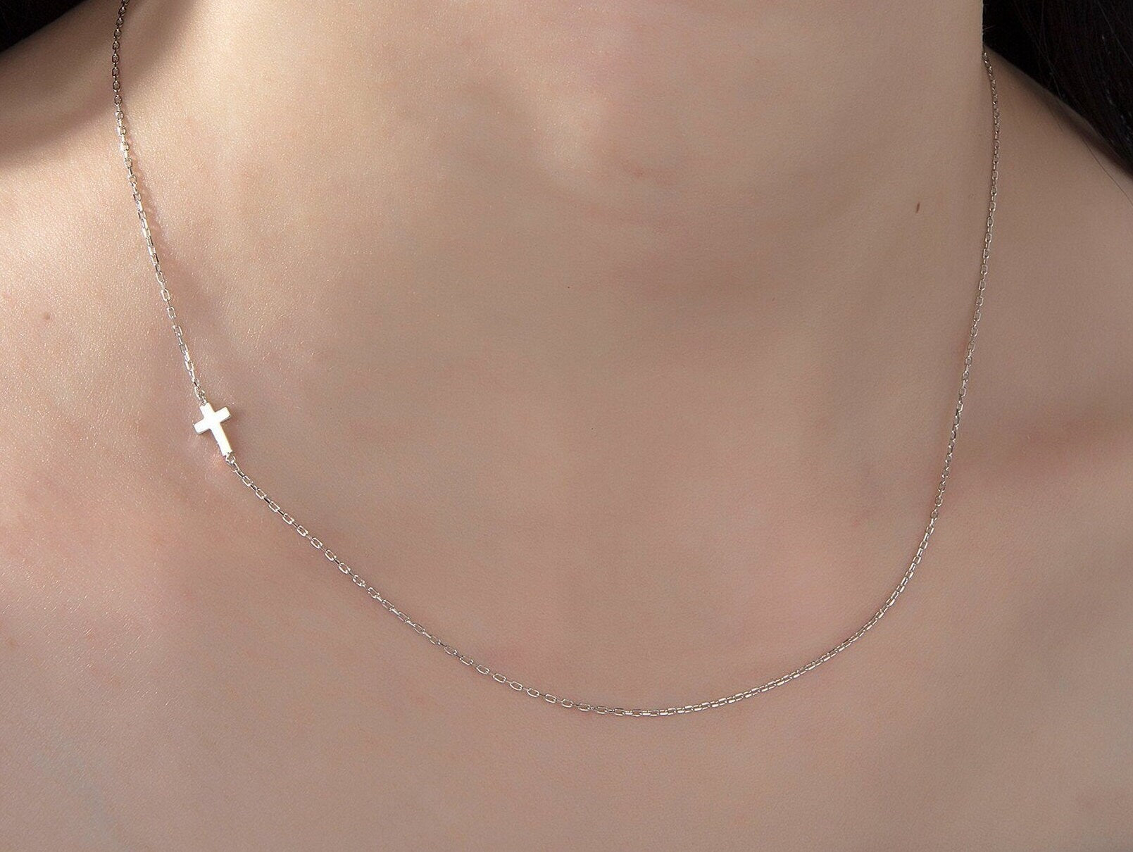Silver Side Cross Necklace For Women, Birthday Gift For Mothers, 18K Gold Sideways Cross Necklace, Gift For Daughter, Gift For Mothers Day