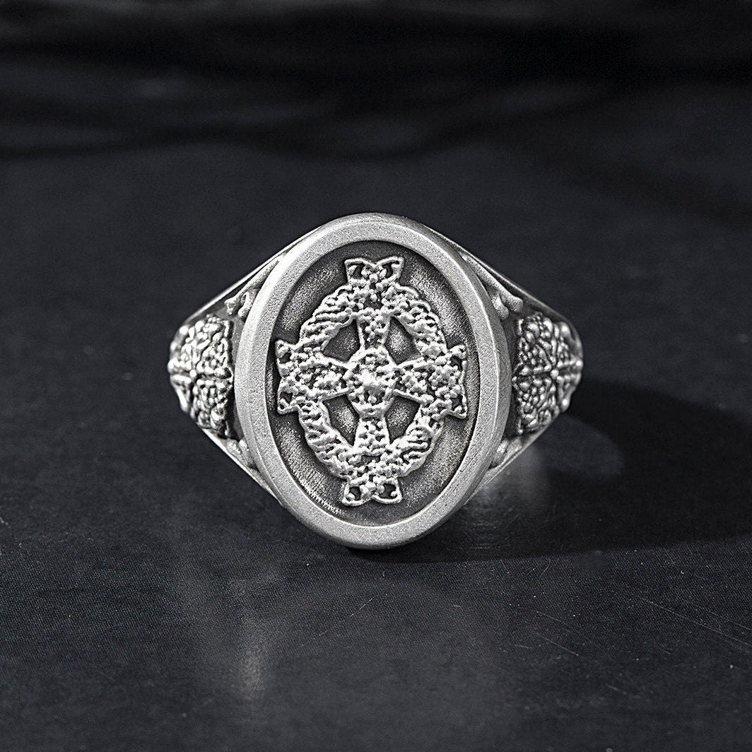 Solid Silver Crucifix Man Ring, Signet Cross Ring, Christian Jewelry, Religious Statement Ring, Gift For Mens, Unique Gift For Father's Day