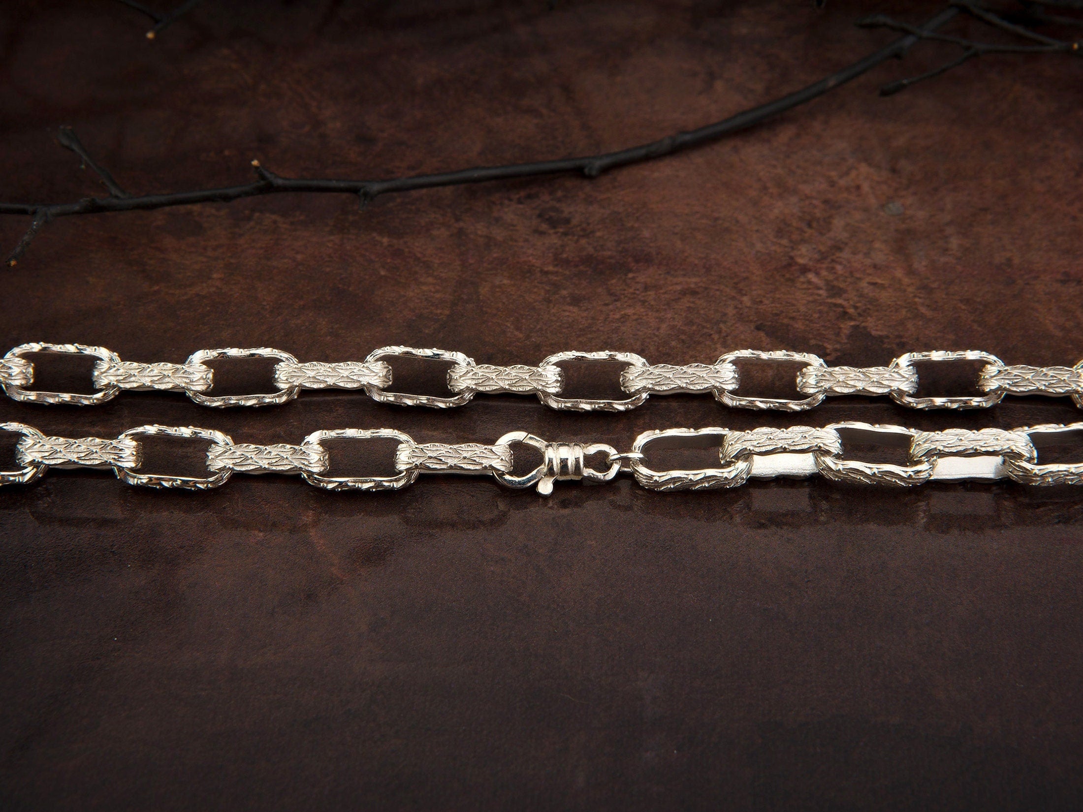 Sterling Silver Chunky Chain Bracelet, Byzantine Chain, Solid Silver Handmade Engraved Bracelet, Gift For Men, Unique Gift For Father's Day