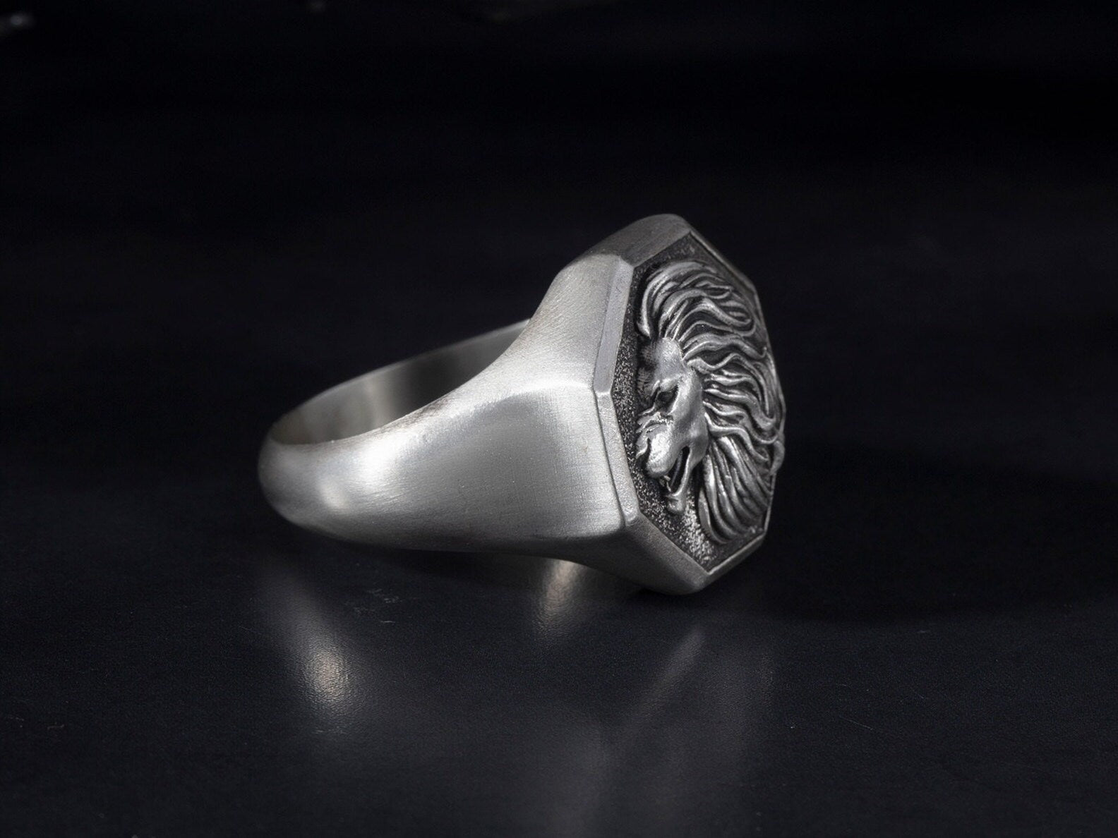 Sterling Silver Lion Statement Rings, Animal Statement Rings, Signet Wedding Rings For Men, Gift for Fathers, Unique Gift For Father's Day