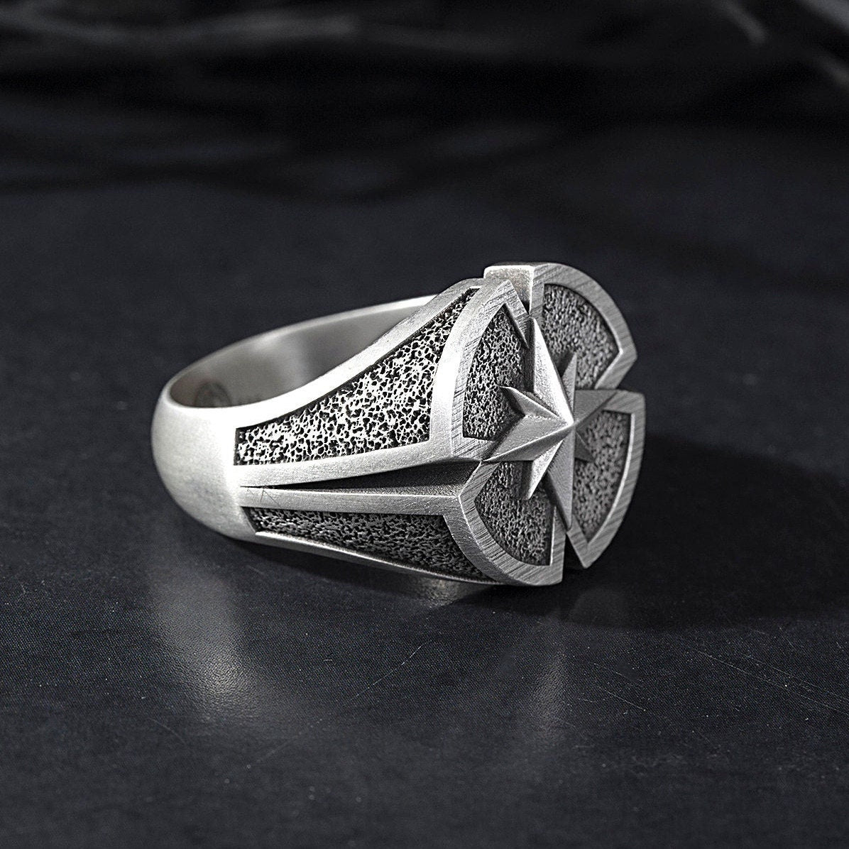 Sterling Silver North Star Rings, Nautical Compass Ring, Gift for Fathers, Fisherman Rings, Compass Rose Ring, Unique Gift For Father's Day