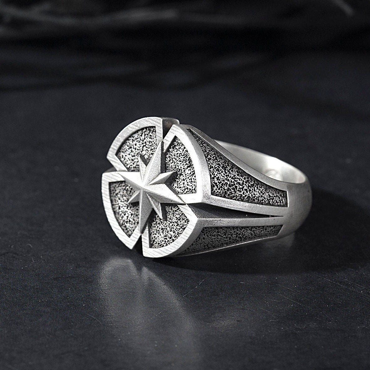 Sterling Silver North Star Rings, Nautical Compass Ring, Gift for Fathers, Fisherman Rings, Compass Rose Ring, Unique Gift For Father's Day