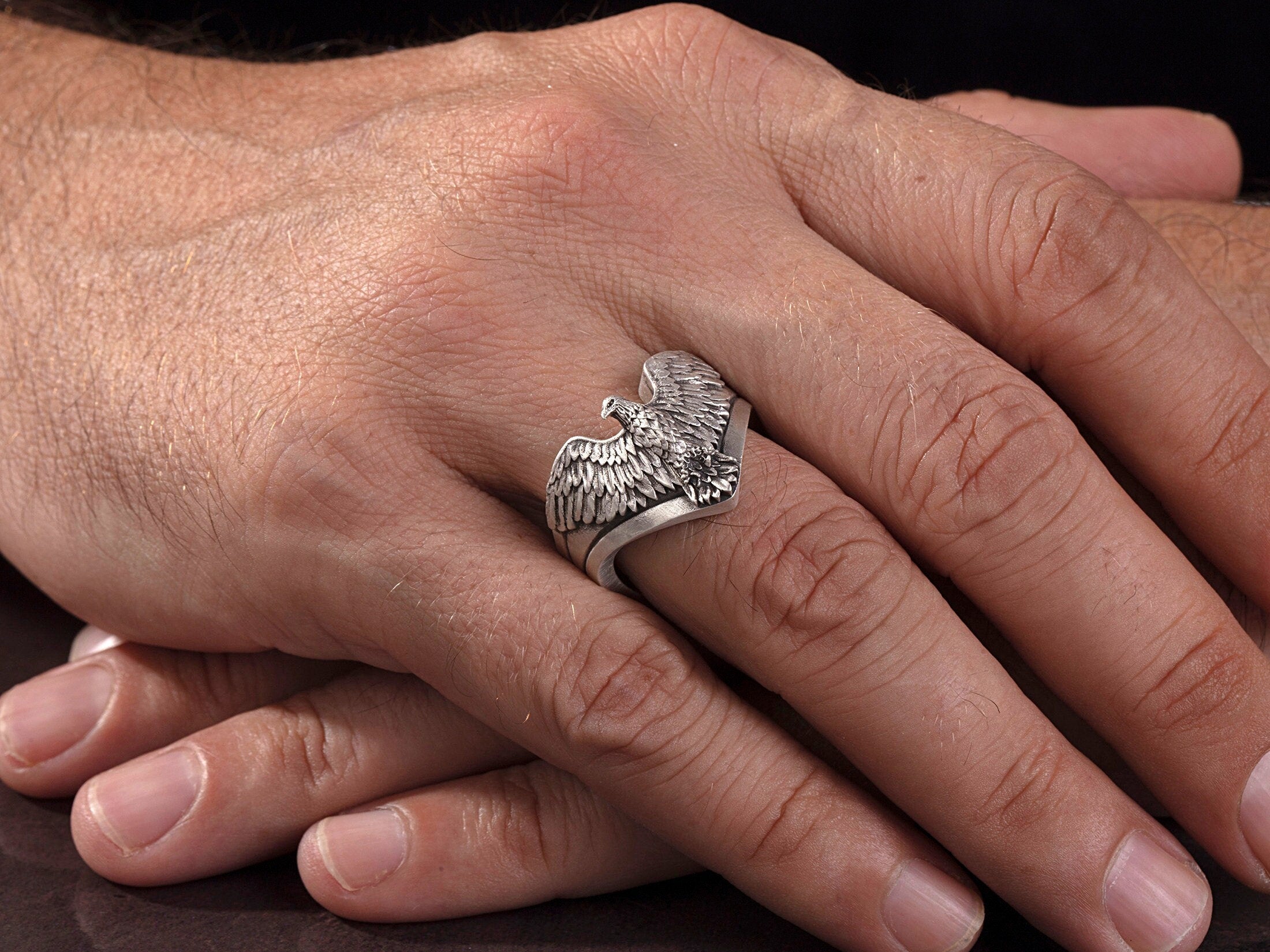 Sterling Silver Eagle Men's Ring, American Eagle Ring, Winged Eagle Ring, Gift For Dad, Animal Statement Ring, Unique Gift For Father's Day
