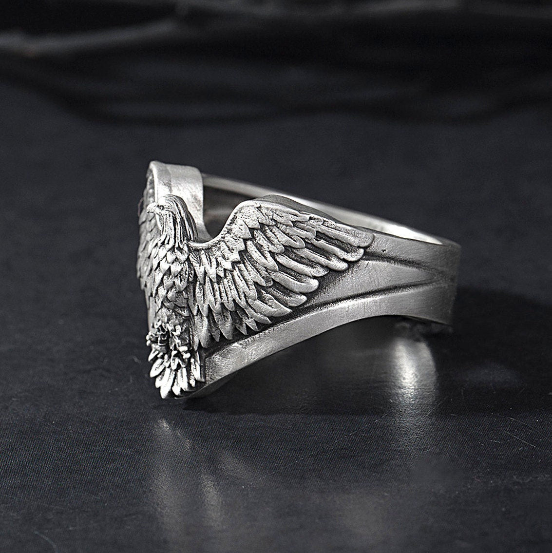 Sterling Silver Eagle Men's Ring, American Eagle Ring, Winged Eagle Ring, Gift For Dad, Animal Statement Ring, Unique Gift For Father's Day