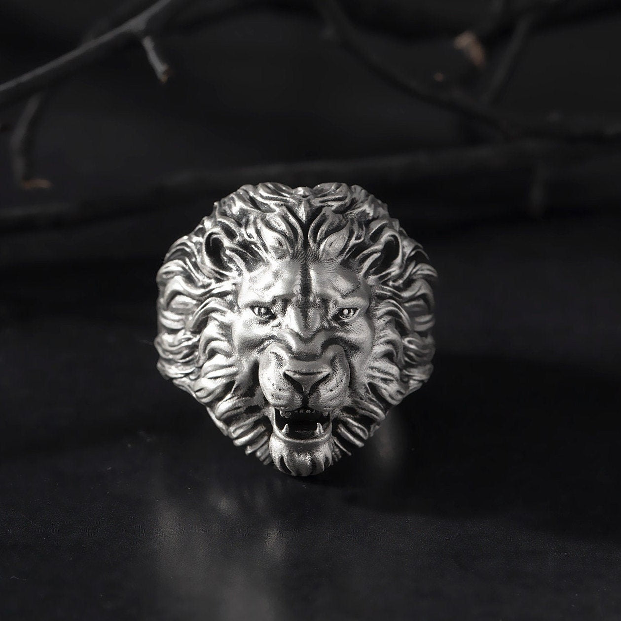 Solid Silver Lion Head Ring, Wild African Lion Ring, Mens Statement Animal Rings, Men's Oxidized Silver Gifts, Unique Gift For Father's Day