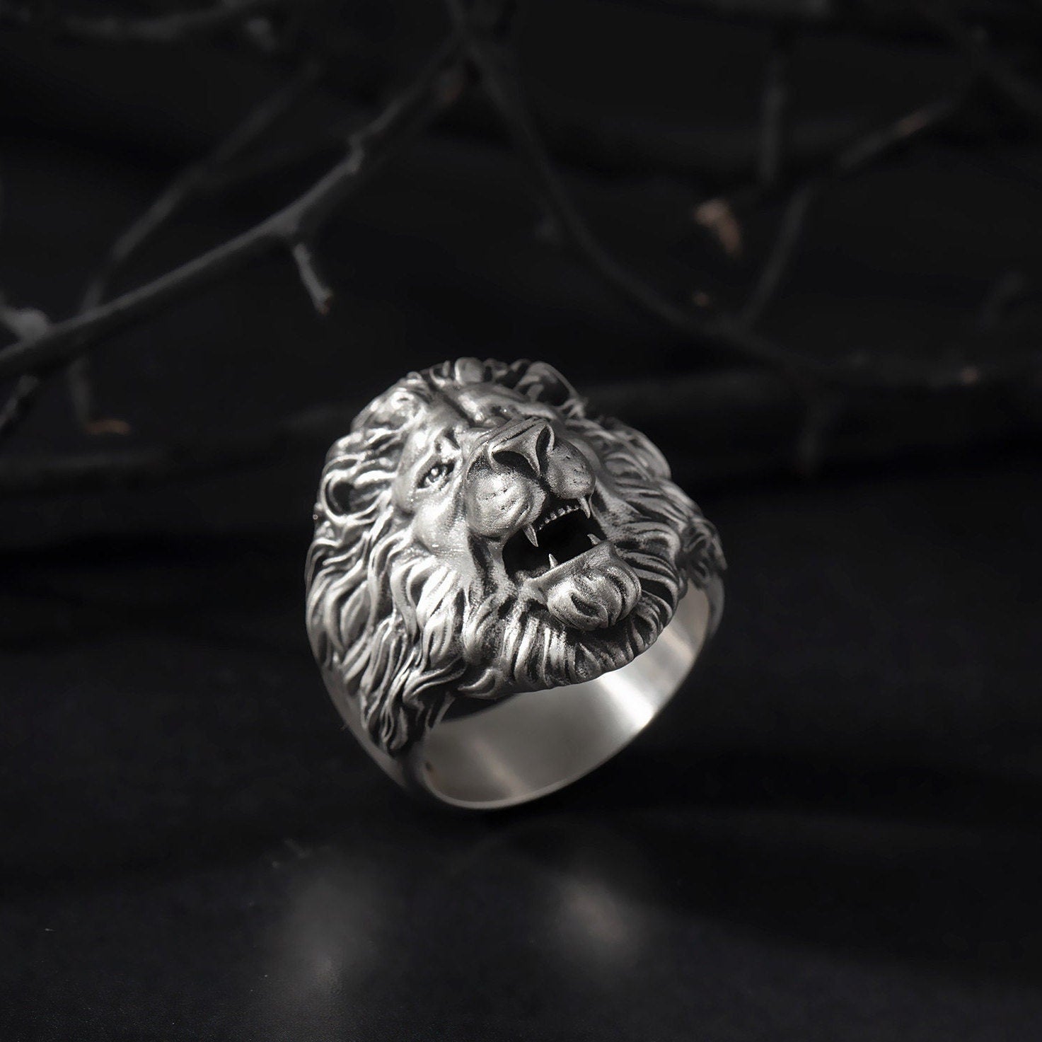 Solid Silver Lion Head Ring, Wild African Lion Ring, Mens Statement Animal Rings, Men's Oxidized Silver Gifts, Unique Gift For Father's Day