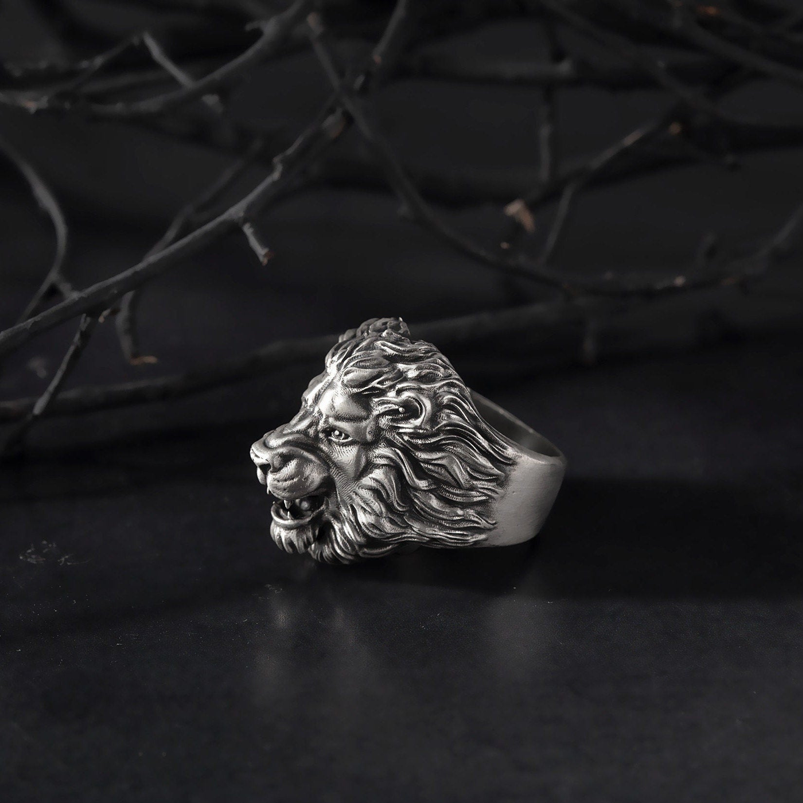 Solid Silver Lion Head Ring, Wild African Lion Ring, Mens Statement Animal Rings, Men's Oxidized Silver Gifts, Unique Gift For Father's Day