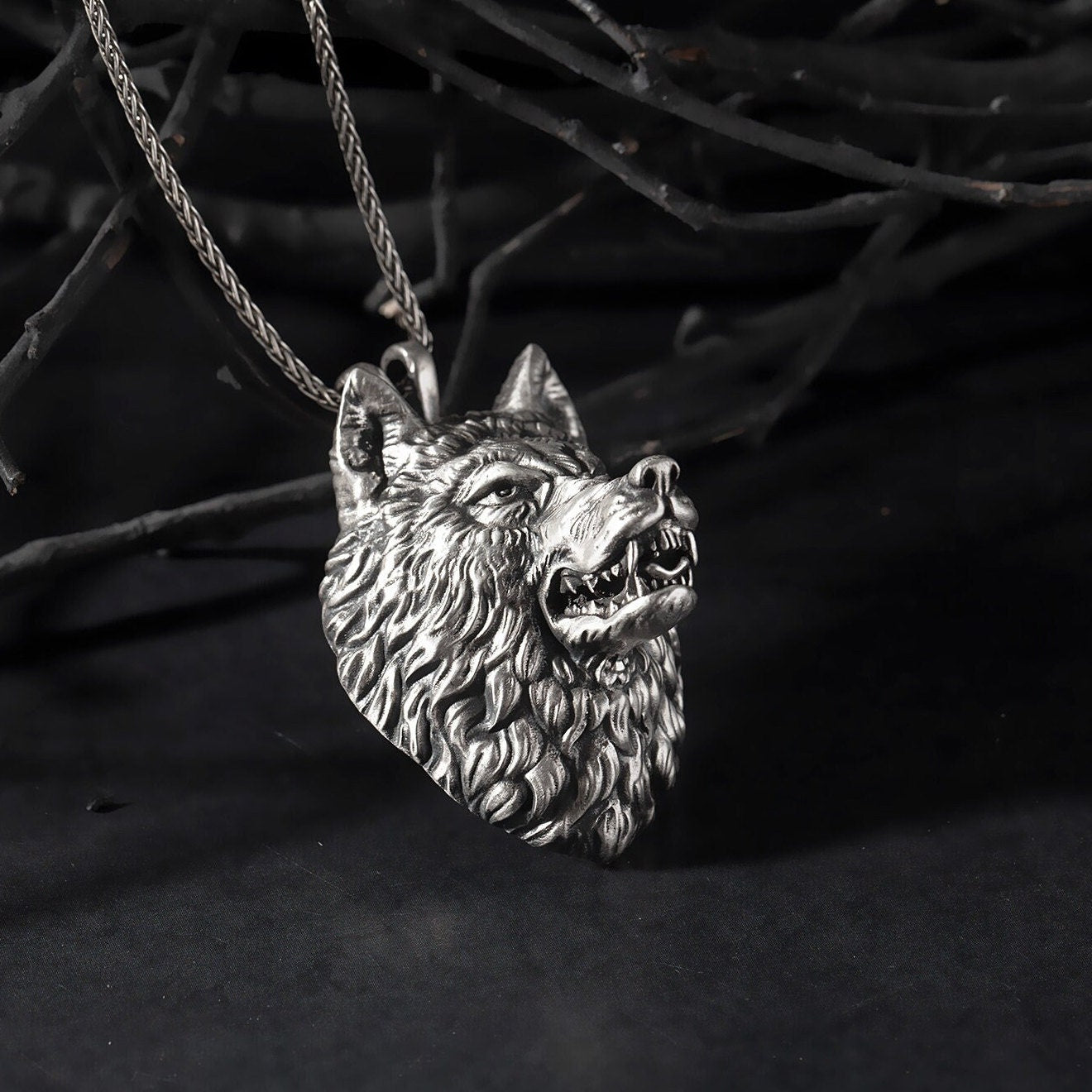 Wild Wolf Necklaces, Animal Necklace For Mens, Solid Silver Wolf Head Pendant, Gift For Fathers, Gift For Men, Unique Gift For Father's Day