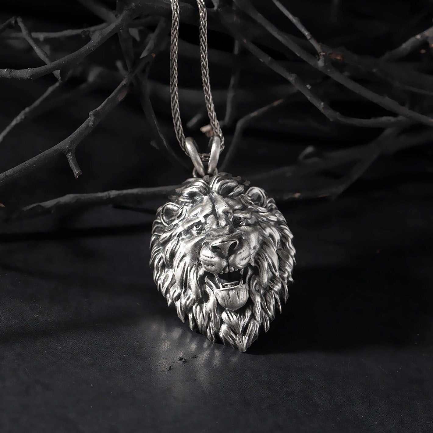 Solid Silver Lion Relief Necklace, Lion Man Pendant, Gift For Dad, Unique Lion Necklace, Best Gift For Friend, Unique Gift For Father's Day