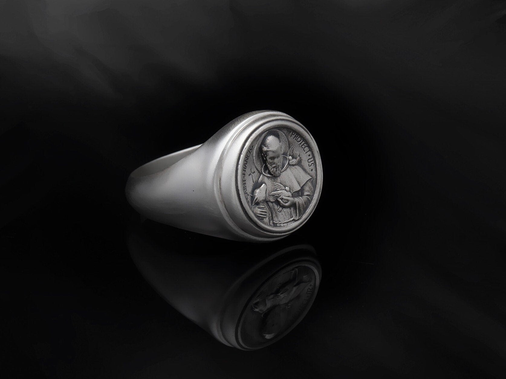 Sterling Silver Saint Francis Ring, Mens Religious Gifts, Statement Rings, St Francis Ring, Catholic Men Ring, Unique Gift For Father's Day