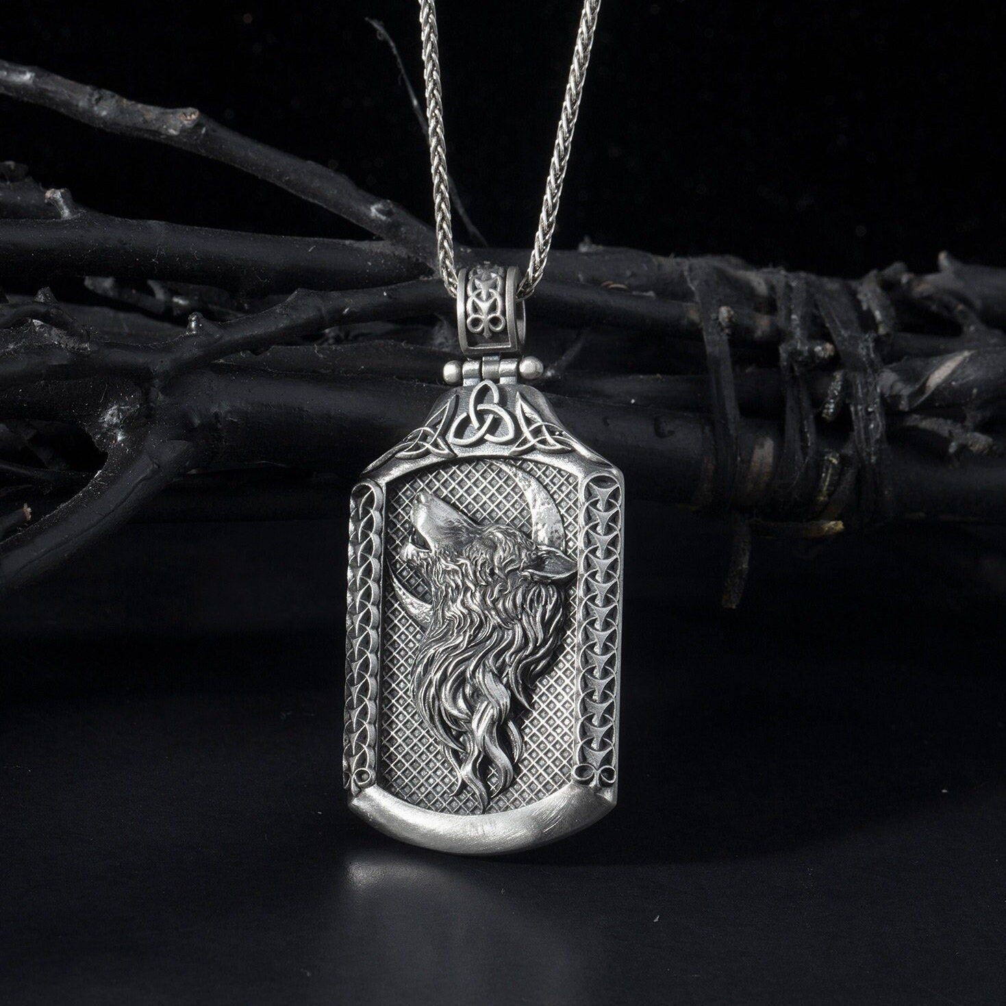 Sterling Silver Wolf Necklace, Wolf Necklace For Man, Wolf Head Pendant, Silver Jewelry For Men, Fathers Gift, Unique Gift For Father's Day