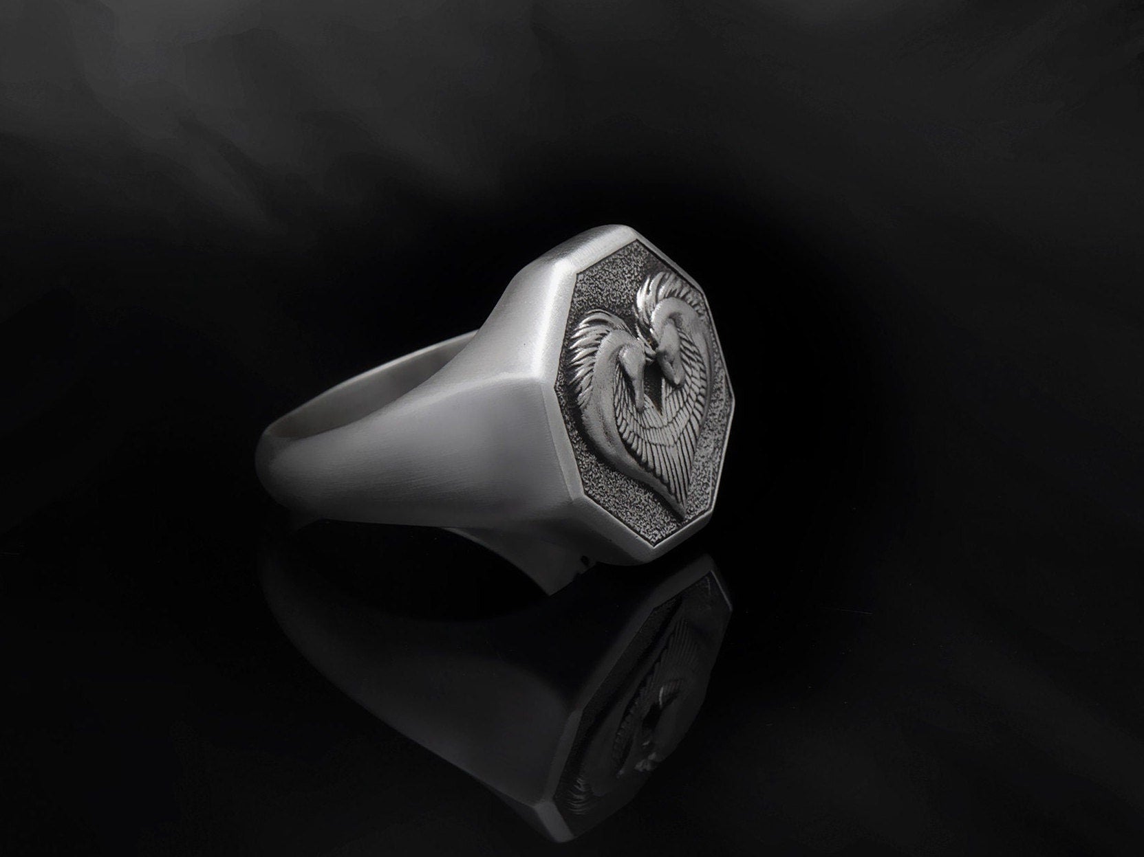 Silver Pegasus Rings, Mythological Greek Rings, Horse Head Rings, Gift For Boyfriends, Men's Statement Rings, Unique Gift For Father's Day
