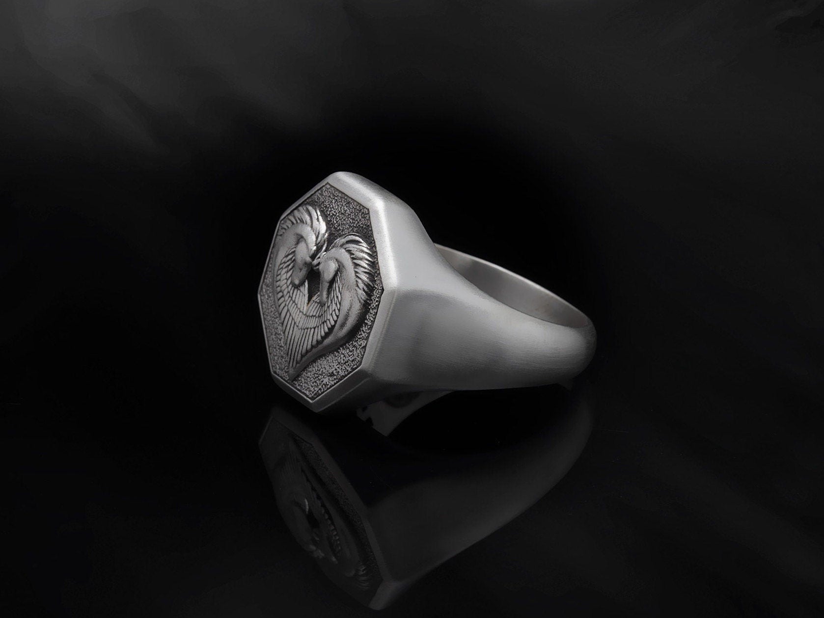 Silver Pegasus Rings, Mythological Greek Rings, Horse Head Rings, Gift For Boyfriends, Men's Statement Rings, Unique Gift For Father's Day