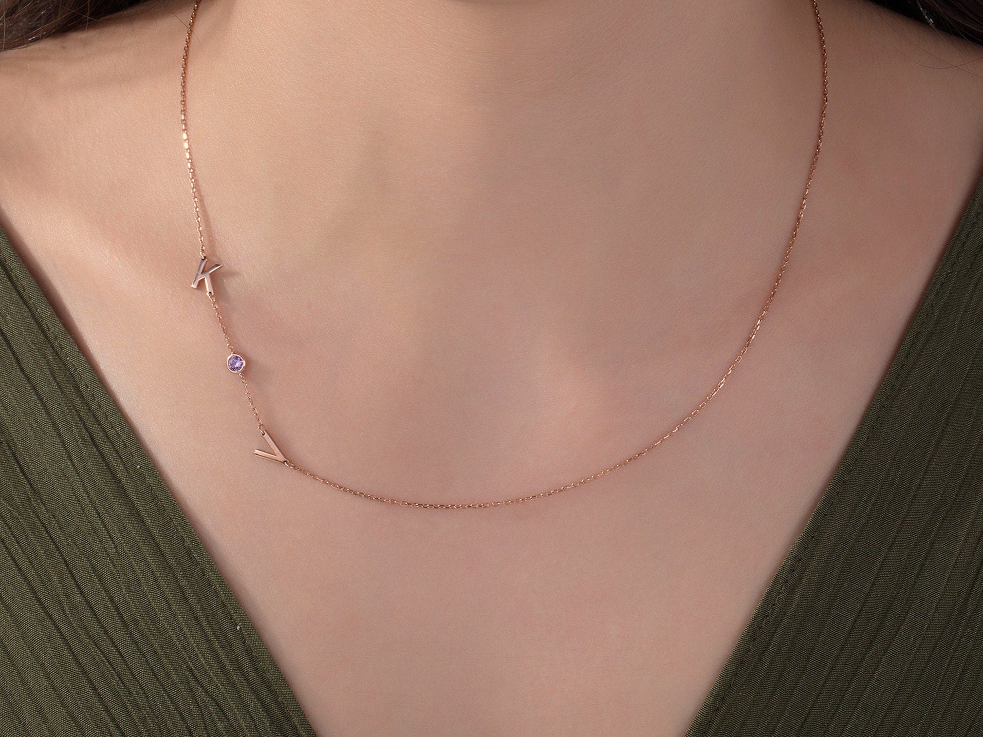Silver Sideways Birthstone Letter Necklaces, Moms Gift, 14K Gold Name Initial Necklace, Personalized Gifts For Mothers, Gift For Mothers Day